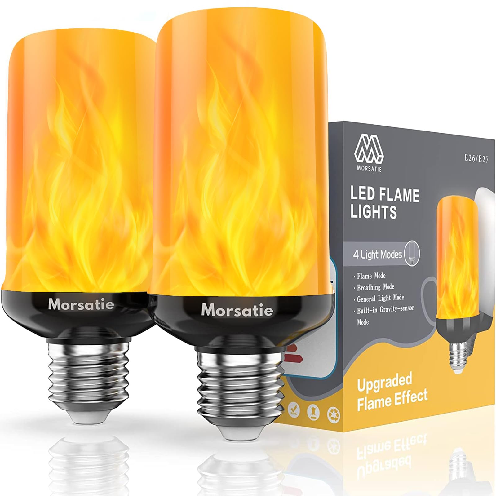 Morsatie Led Flame Light Bulbs, 4-Mode Flickering Fire Lights For Halloween & Parties, 4 Pack