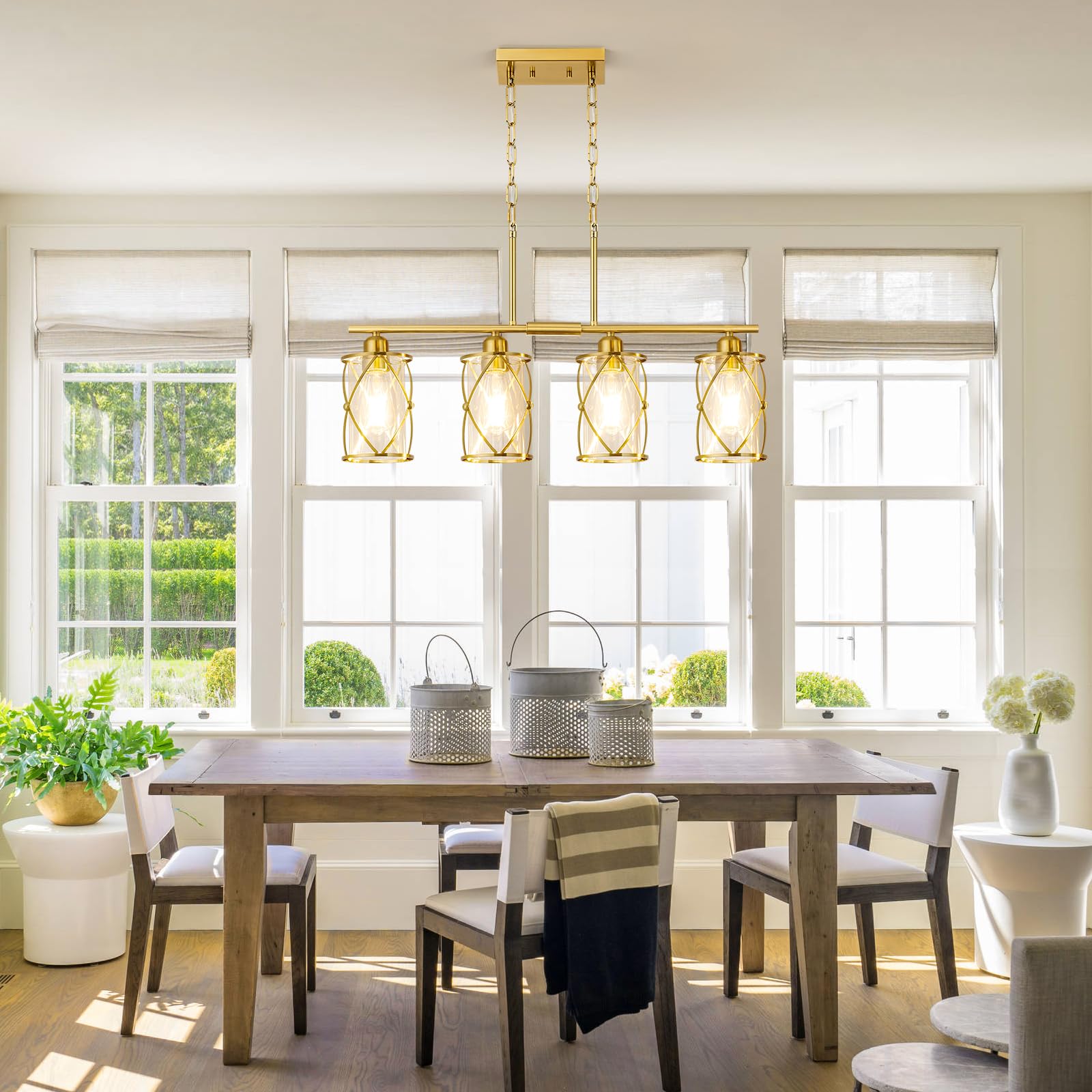 Osimir 4-Light Kitchen Island Lighting, Modern Brushed Gold Dining Room Light Fixtures With Clear Glass, Farmhouse Industrial Li