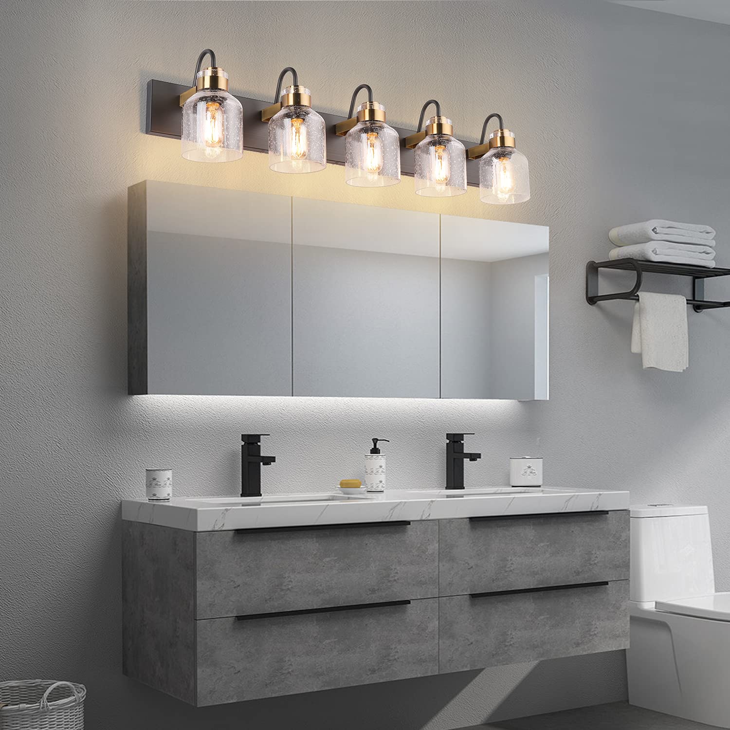 PRESDE Vintage Bathroom Vanity Light Fixture 5-Light Oil Rubbed Bronze Glass