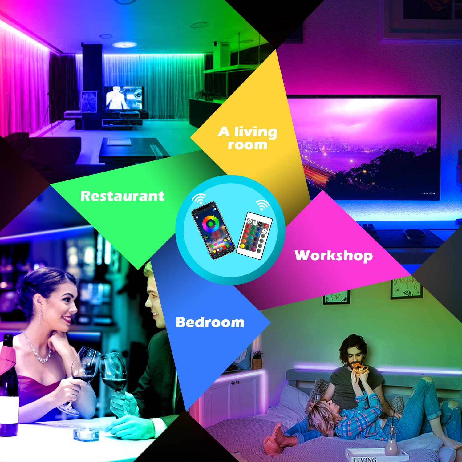 Ailbton Led Strip Lights,60Ft Music Sync Color Changing, Built-In Mic,Bluetooth App Control Led Tape Lights With Remote,5050 Rgb