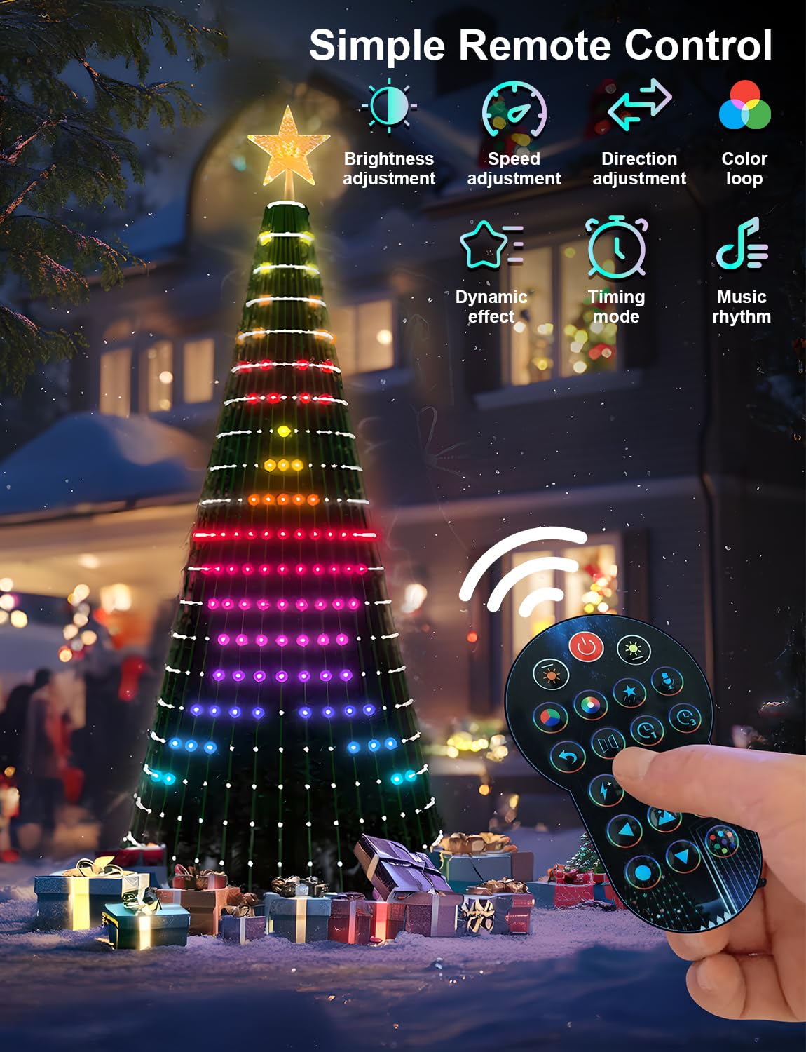 Super RGB 7Ft Color Changing Christmas Tree Lights, 400 LEDs, Smart App & Remote Control, Music Sync - Green, Model HSD-001