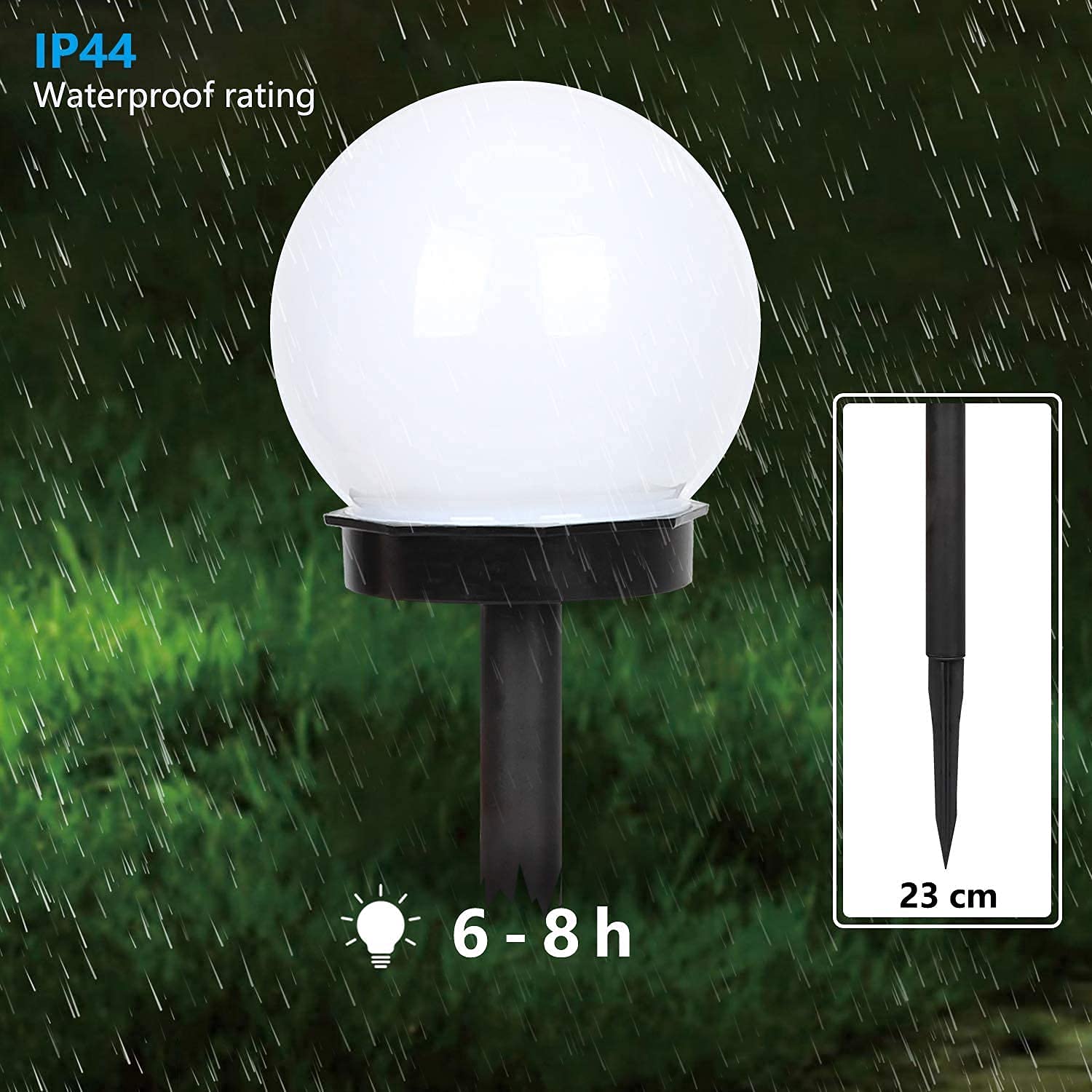 Otdair Solar LED Globe Lights, 8 Pack, Waterproof Garden Light, In-Ground Spike, Cool White