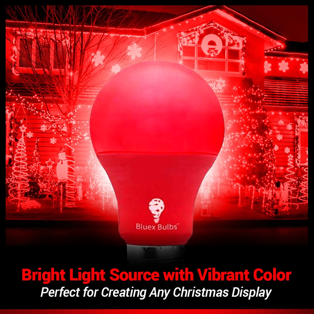 Bluex Bulbs A19 Red LED Light Bulb - 9W (60W Equivalent) - 2 Pack, E26 Base, Plastic, Ideal for Party & Home Lighting