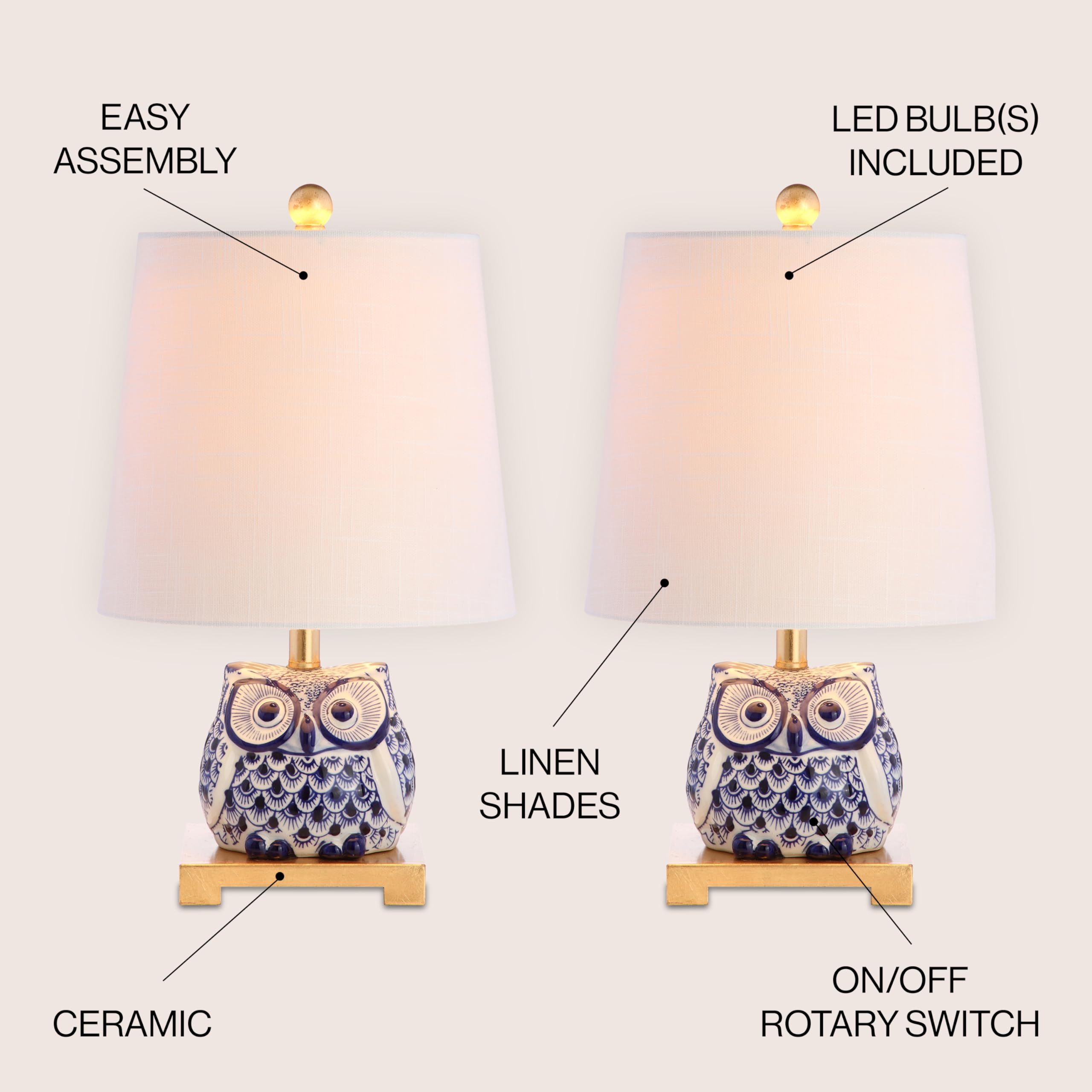Jonathan Y Justina 16 Ceramic Mini Table Lamp Set Of 2 - Blue/White For Bedroom, Living Room, Office, College Dorm