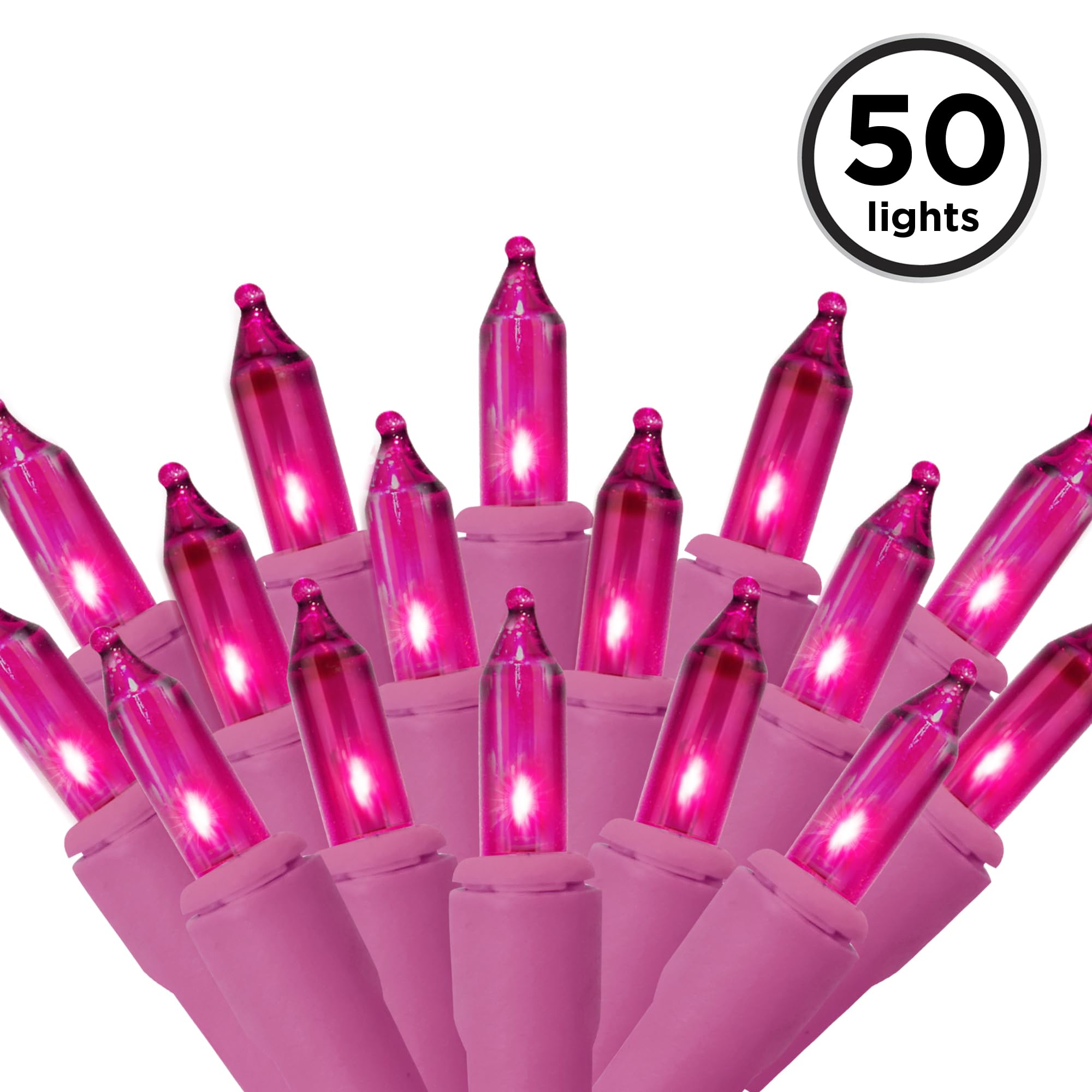 Brite Star 50 Lt Designer Series Mini Light Set, Pink, Pink Wire