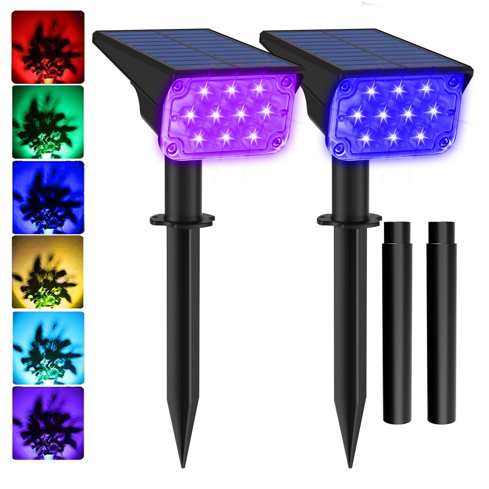T-SUNUS Christmas Solar Spot Lights, IP65 Waterproof, 2 Pack, Multicolor, Outdoor Landscape Wall Light