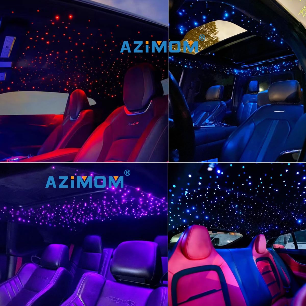 AZIMOM Mini 6W Fiber Optic Starlight Headliner Kit, 430pcs, 13.1ft, Aluminum, Black, Model QJ-L006, Sound-Activated with