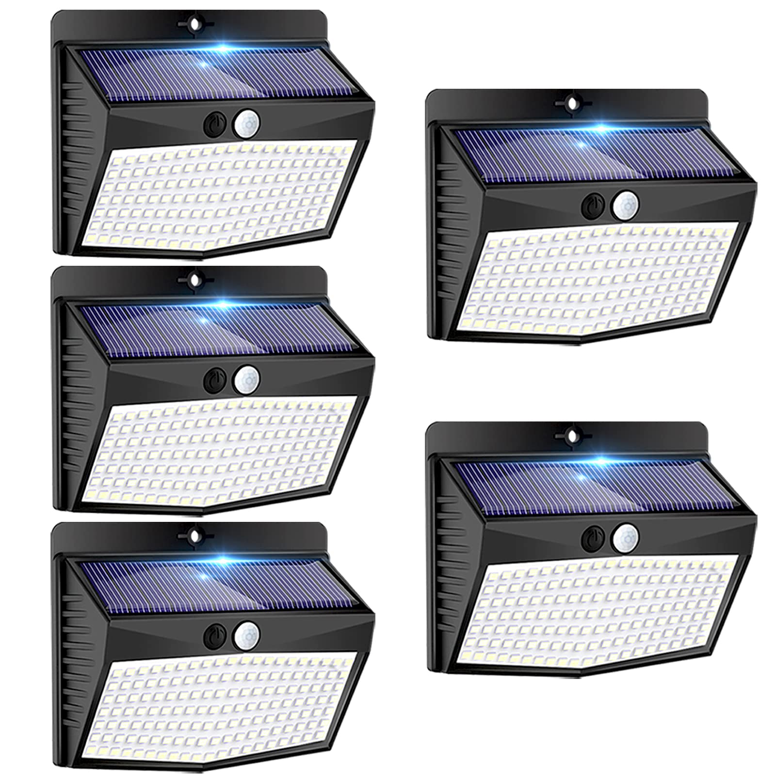 Peasur Solar Outdoor Lights - 138 LED Motion Sensor Security Lights, 3 Modes, 5 Pack, Black, Model B0BXXX5FWF
