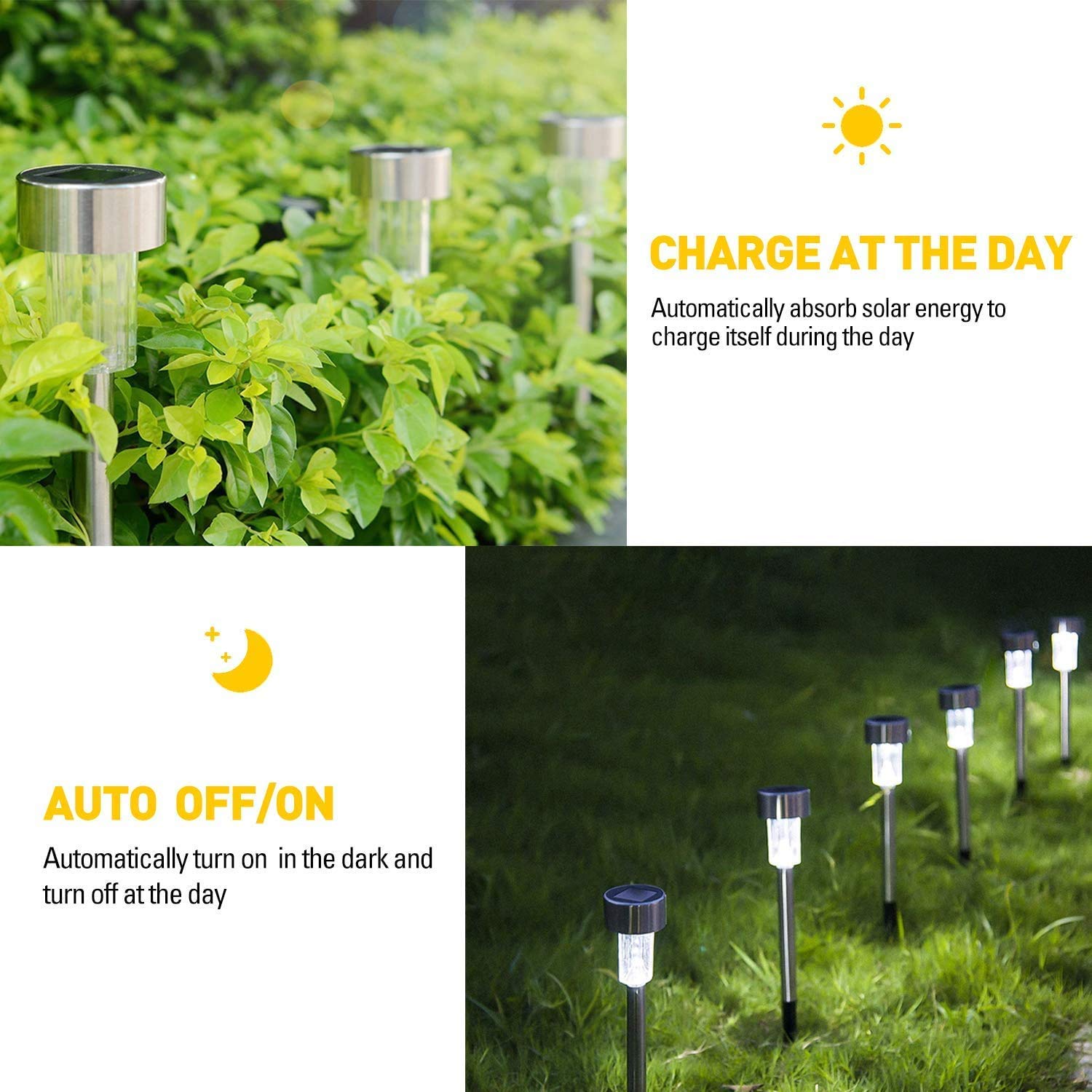 SUNNEST Solar Lights Outdoor - 16 Pack Solar Pathway Lights Waterproof Steel Metal Auto On/Off Solar Garden Lights Bright Up to