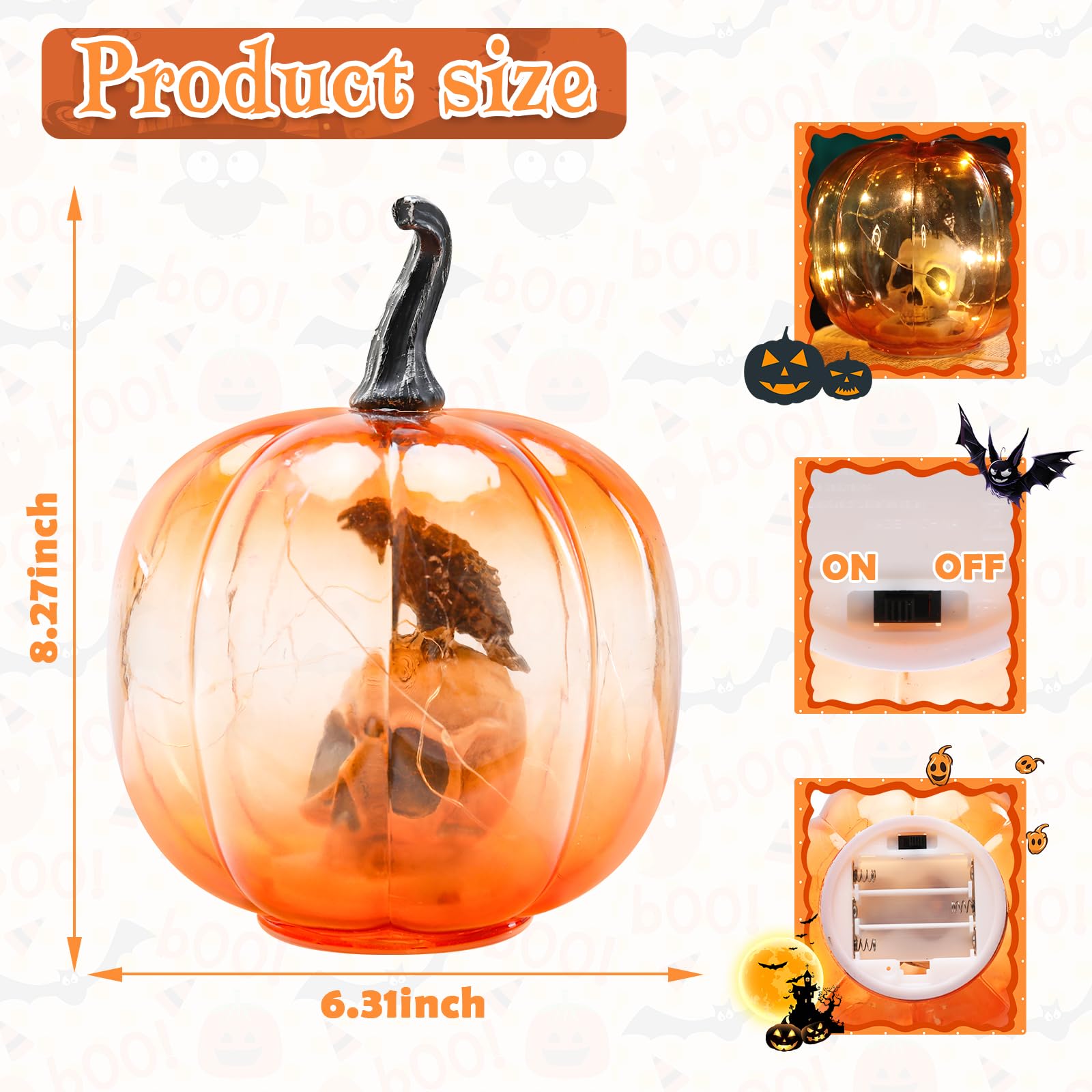 Ovewios Halloween Pumpkin Lights  Light Up Glass Pumpkins Table Lamps Indoor Home Decoration For Thanksgiving Halloween Party Tabletop Decor