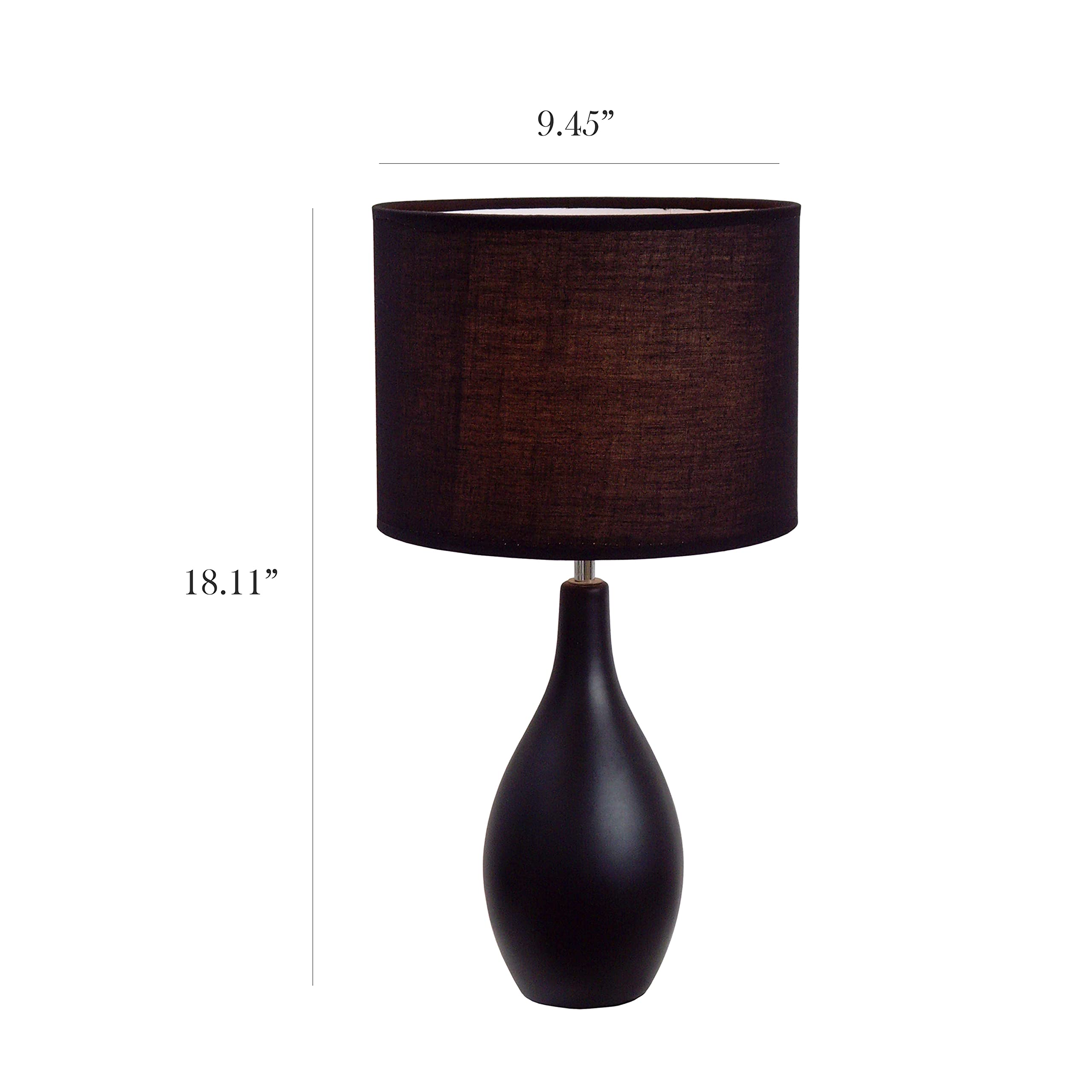 Simple Designs Lt2002-Blk Oval Bowling Pin Base Ceramic Table Lamp, Black