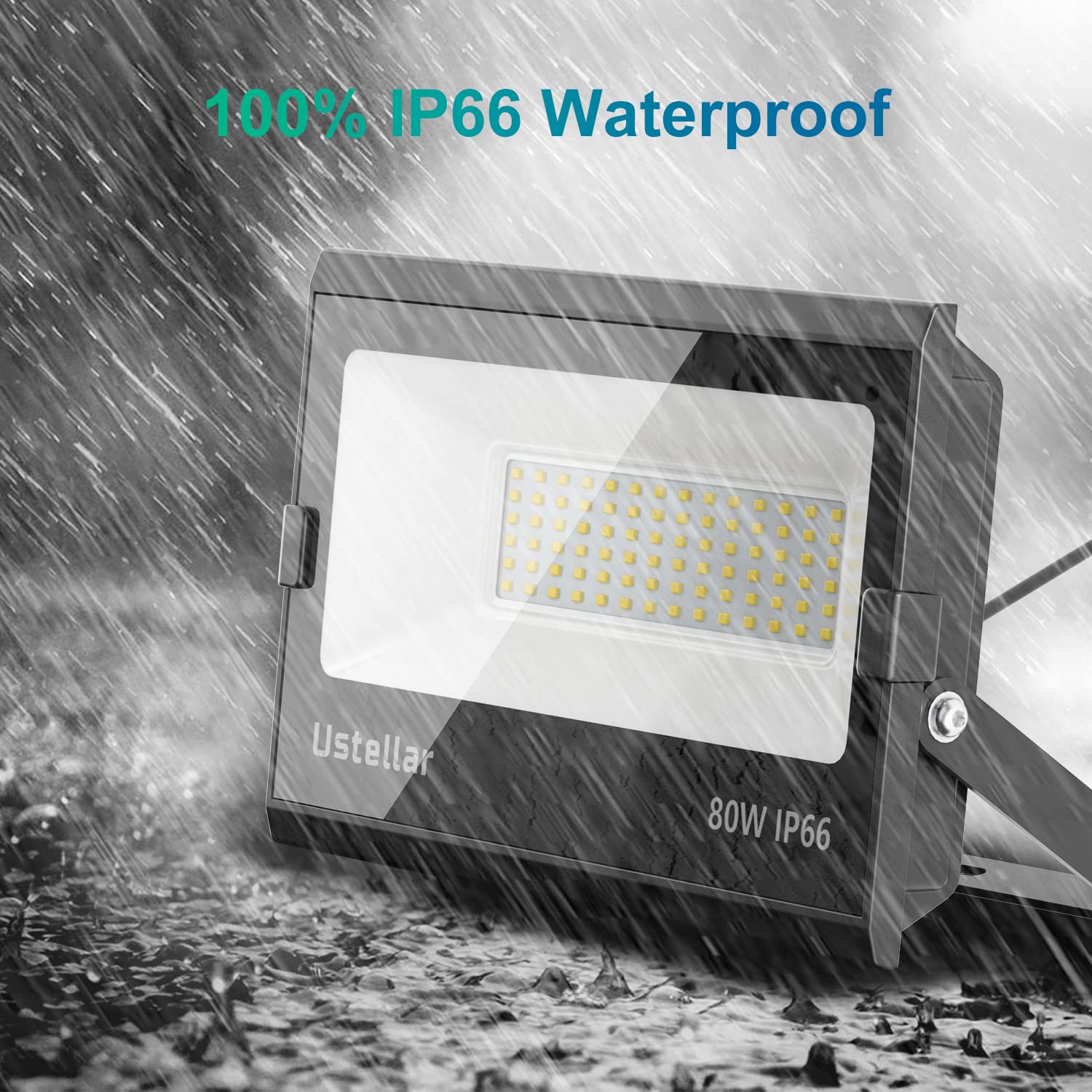 USTELLAR 80W LED Flood Lights - 24000LM Outdoor Security Light, IP66 Waterproof, Daylight White, Hard Wire, Model UT88861