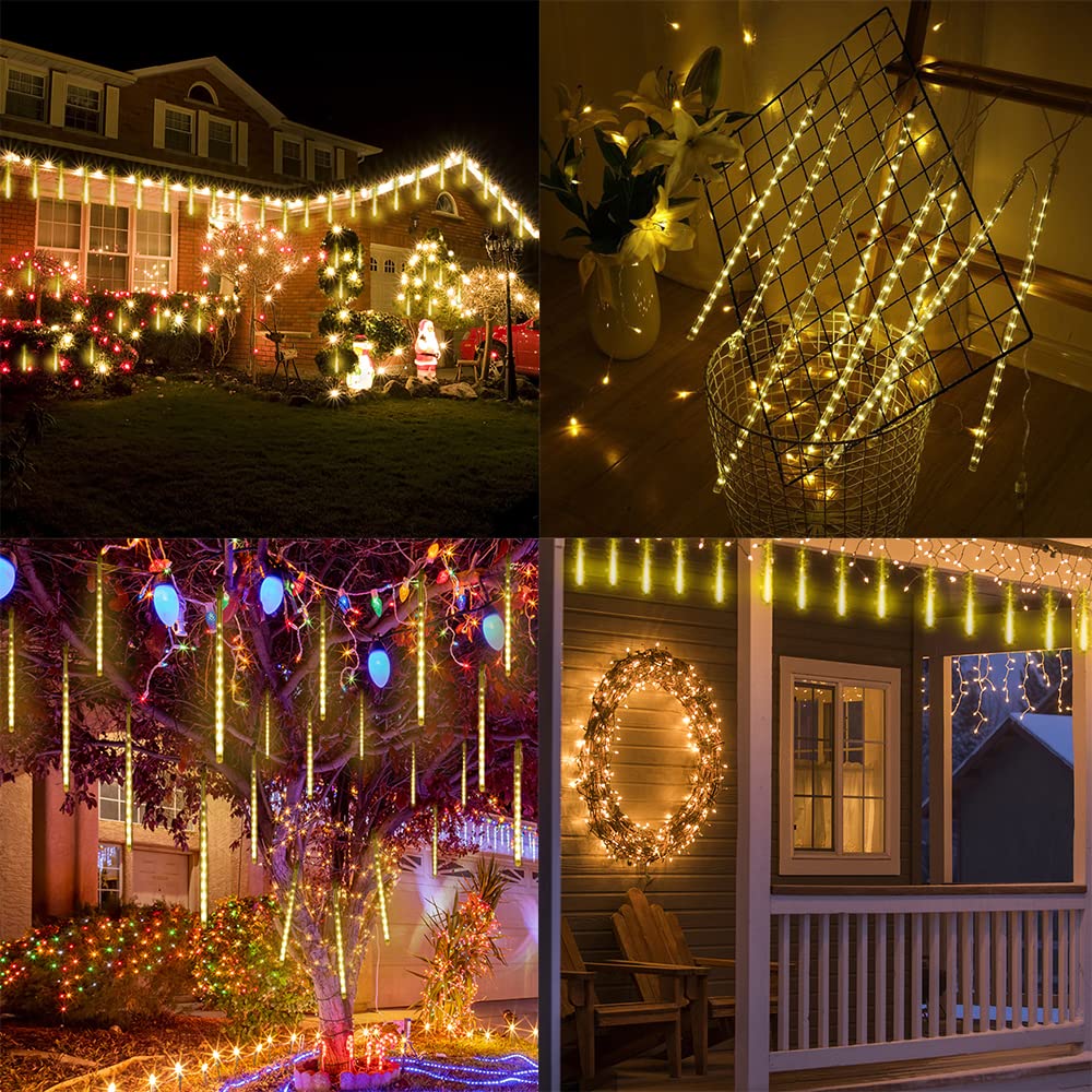 Christmas Lights Outdoor, Meteor Shower Lights Falling Star Lights 16 Inch 8 Tubes 256 Led Icicle Snow Falling Lights Raindrop L