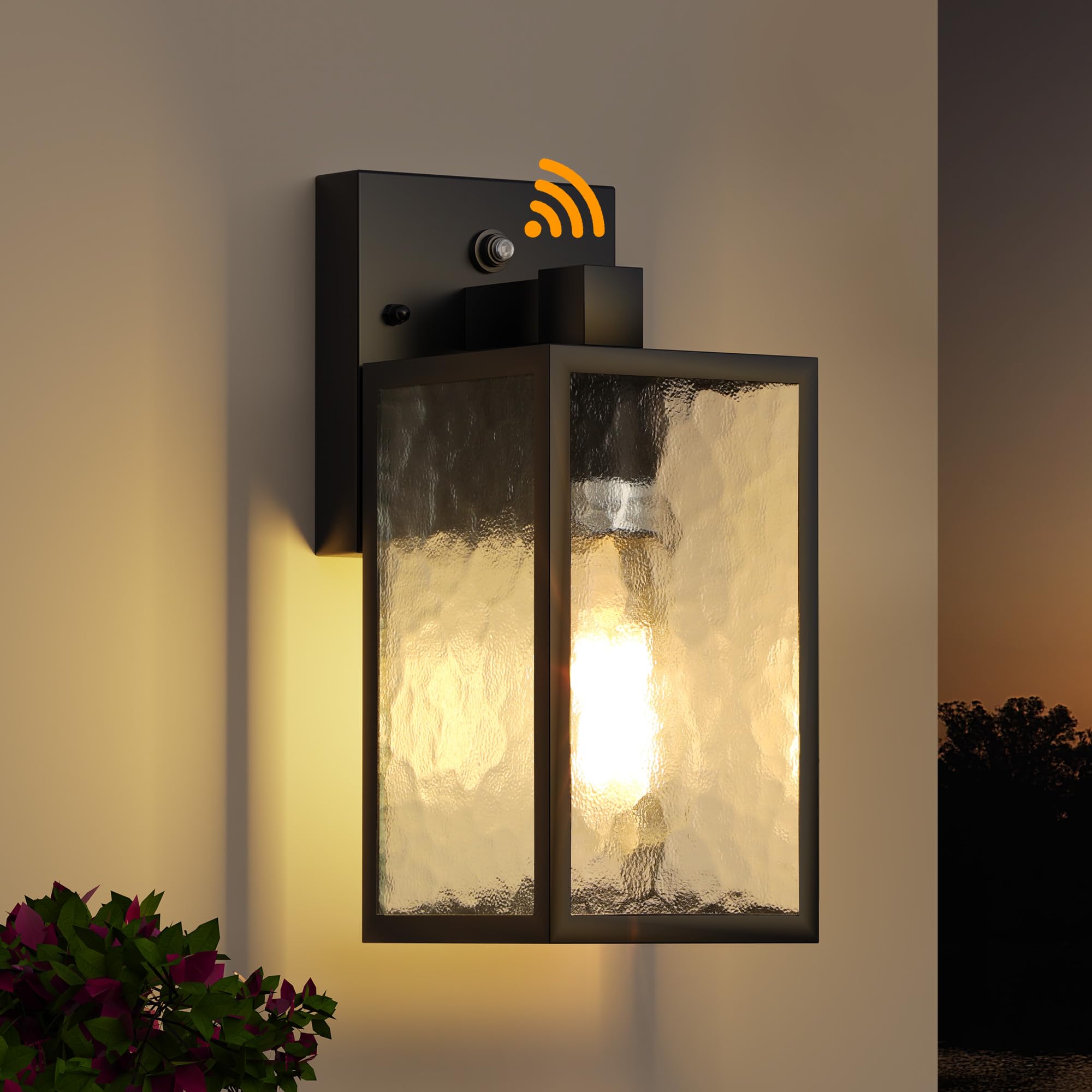WIHTU Outdoor Wall Lantern, Waterproof Black Iron Sconce Light, Dusk to Dawn, 10 in, Model WL