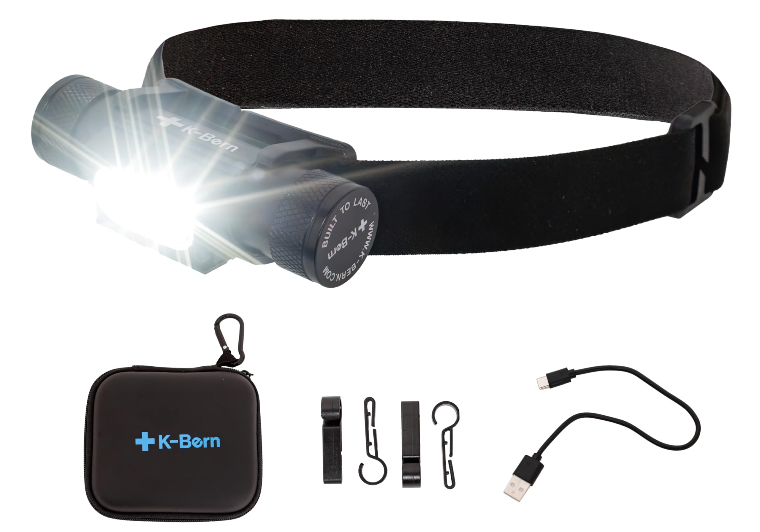 K-Bern Rechargeable Headlamp. 1850 Lumen, Ultra Bright Head Lights For Forehead. Waterproof, Lightweight Aluminum, 2600Mah Batte