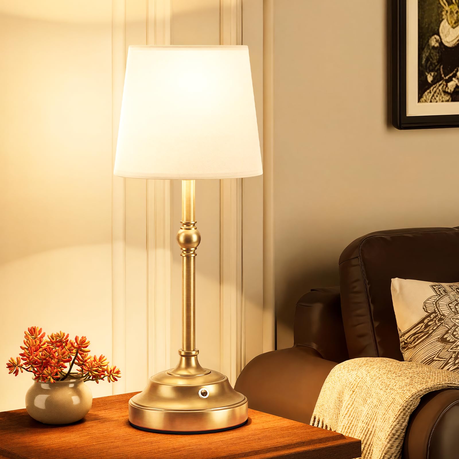 VOLISUN Cordless Table Lamp, Touch Dimmable, 5200mAh Battery, Metal, 1 Pack, Gold, Model 21577ZM