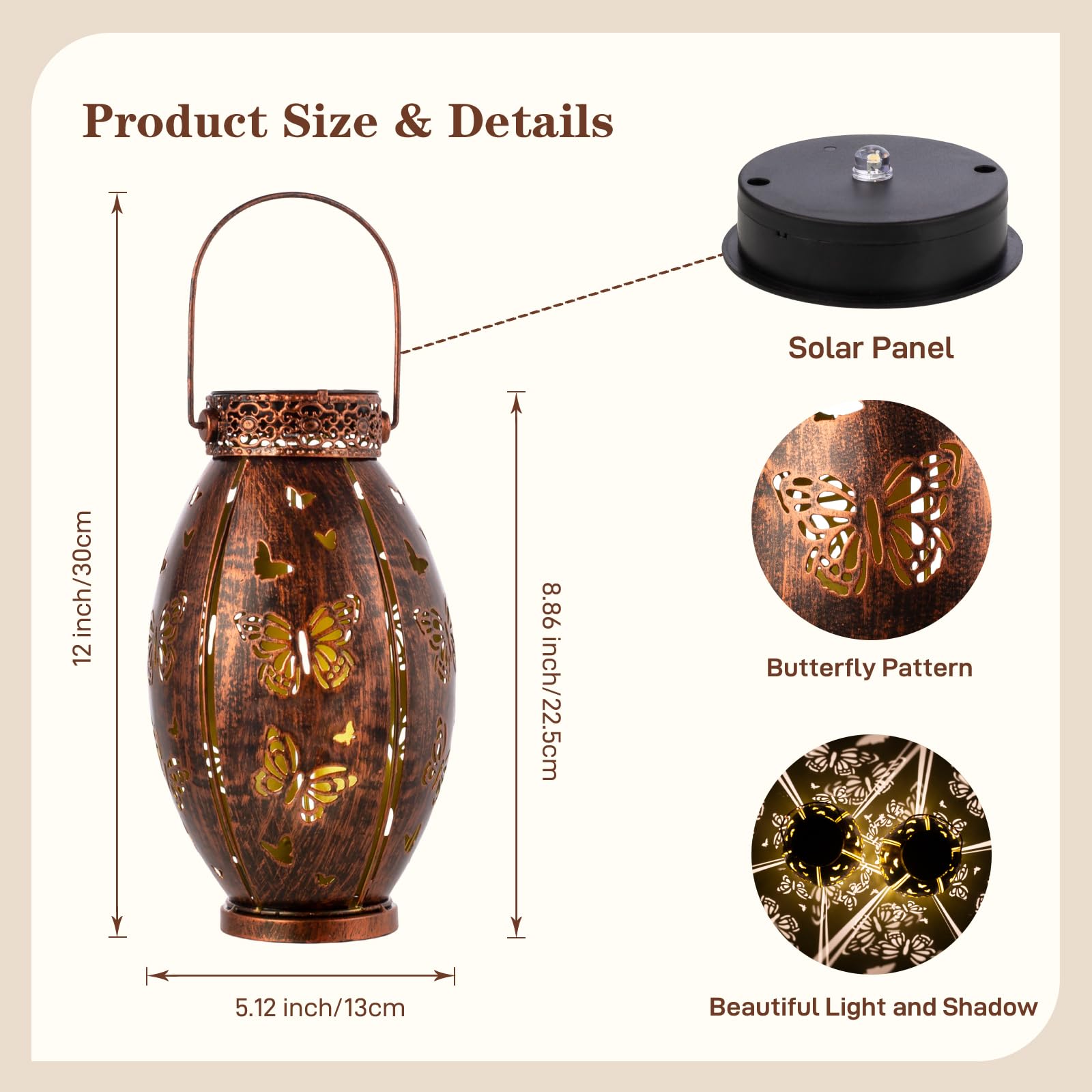 Sunnygarden 2 Pack Outdoor Solar Lanterns Waterproof Butterfly Decorative Hanging Solar Lantern Lights For Outside Patio Tableto Garden Yard Lawn Decor, Gifts For Mom Grandma Woman