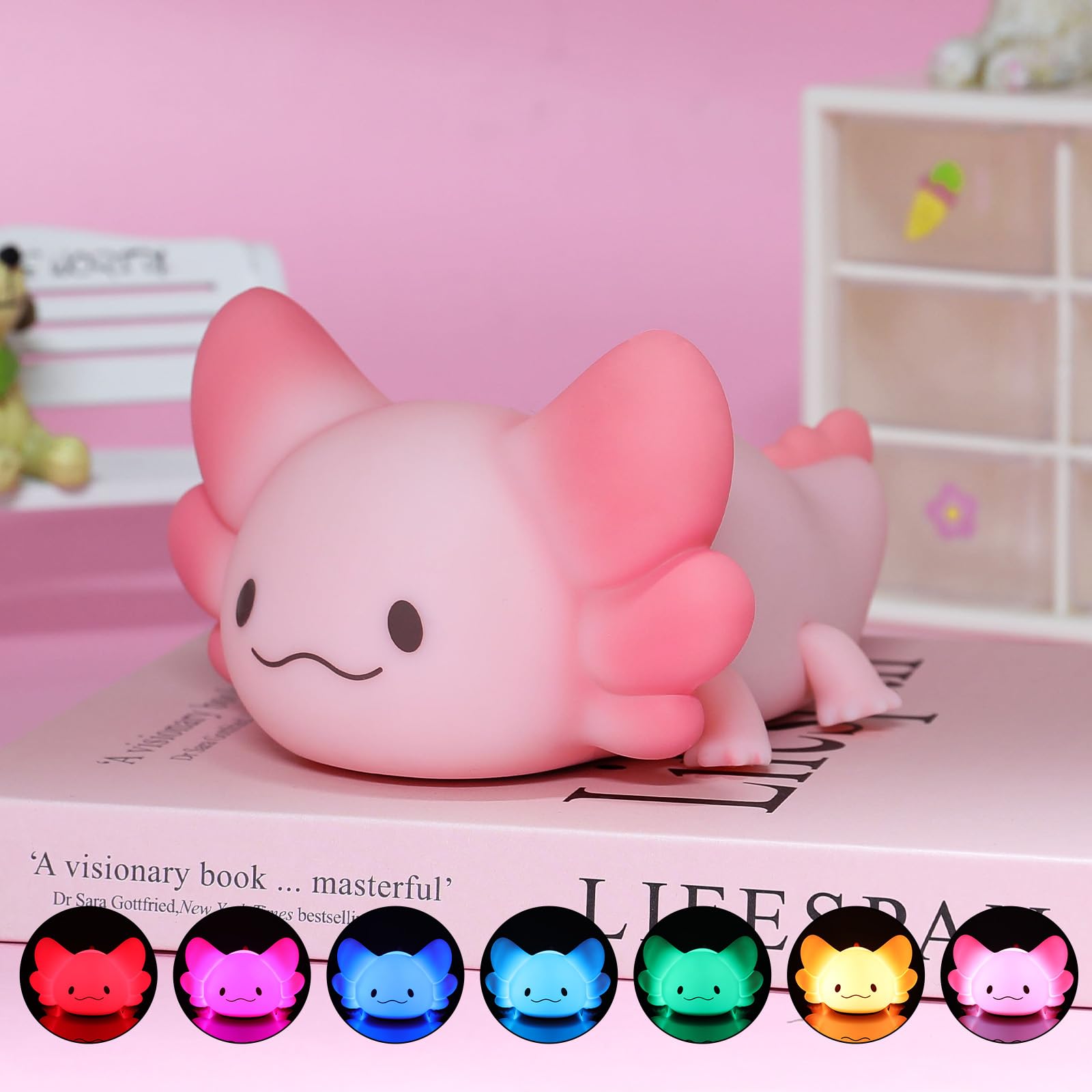 Tremdwoto Axolotl Night Light  7 Colors Changing Cute Night Light For Kids With Dimmable & Timer Lovely Rechargeable Novelty Nursery Light Baby Room Decor Axolotl Gifts For Girls And Boys
