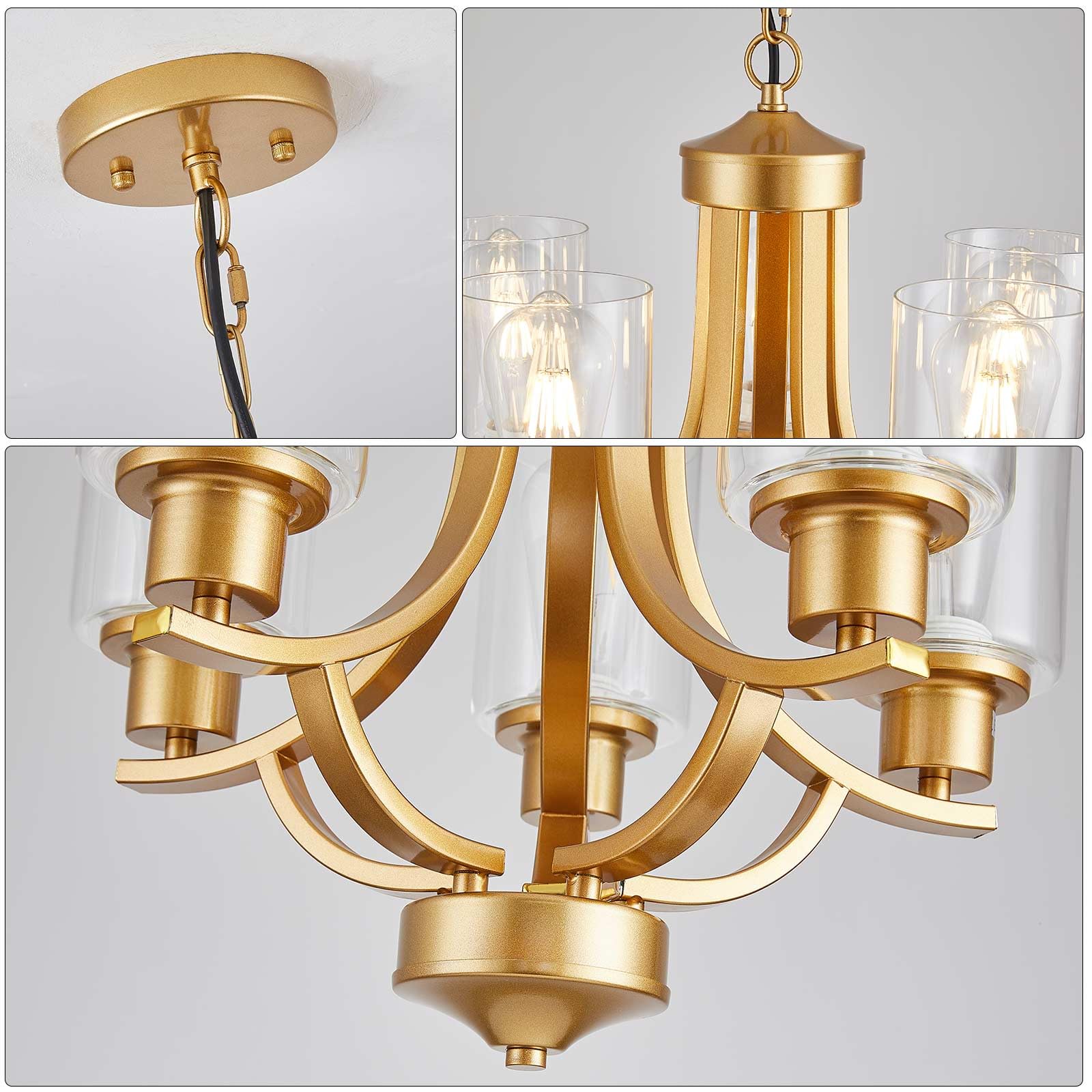 TELAFLY 5-Light Gold Chandelier, Modern Rustic Pendant Light Fixture for Dining Room, Kitchen, Living Room, Bedroom