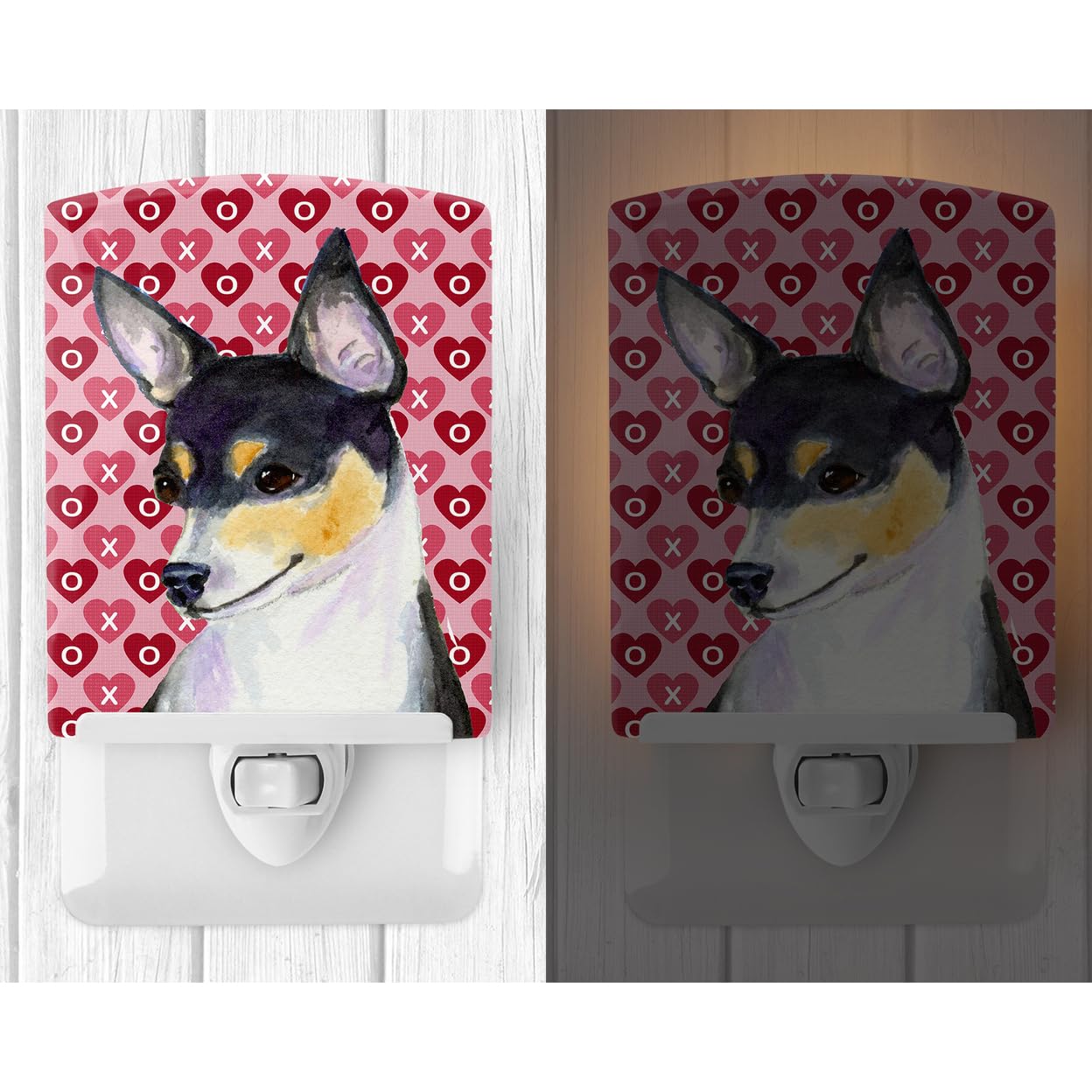 Carolines Treasures Ceramic Night Light, Chihuahua Hearts Design, UL-Certified, 6x4x3in, Multicolor, Model SS4518CNL