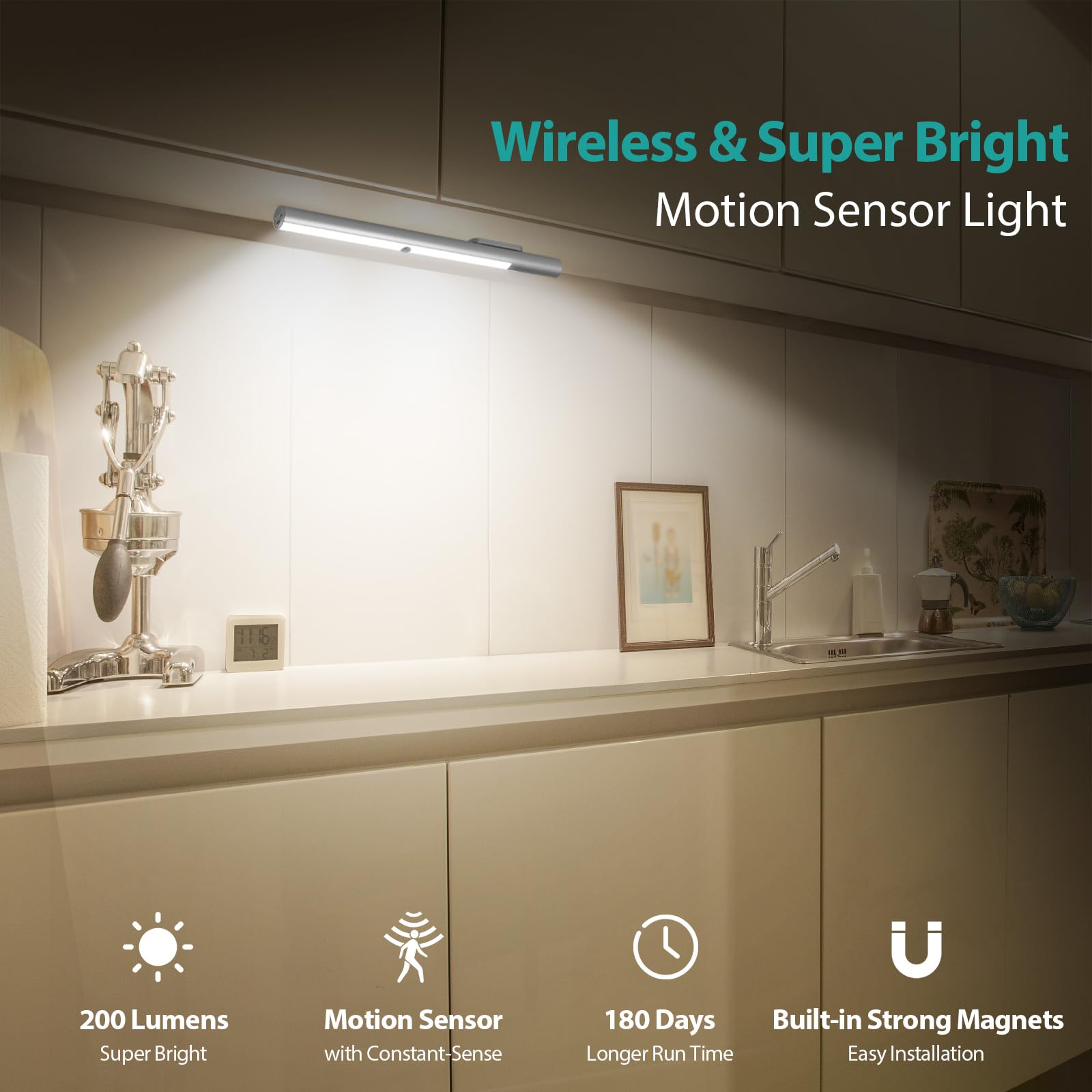 Bls Led Closet Light Battery Operated, T402 Super Bright Wireless Under Cabinet Lighting | Motion Sensor Light | Large 4500Mah R