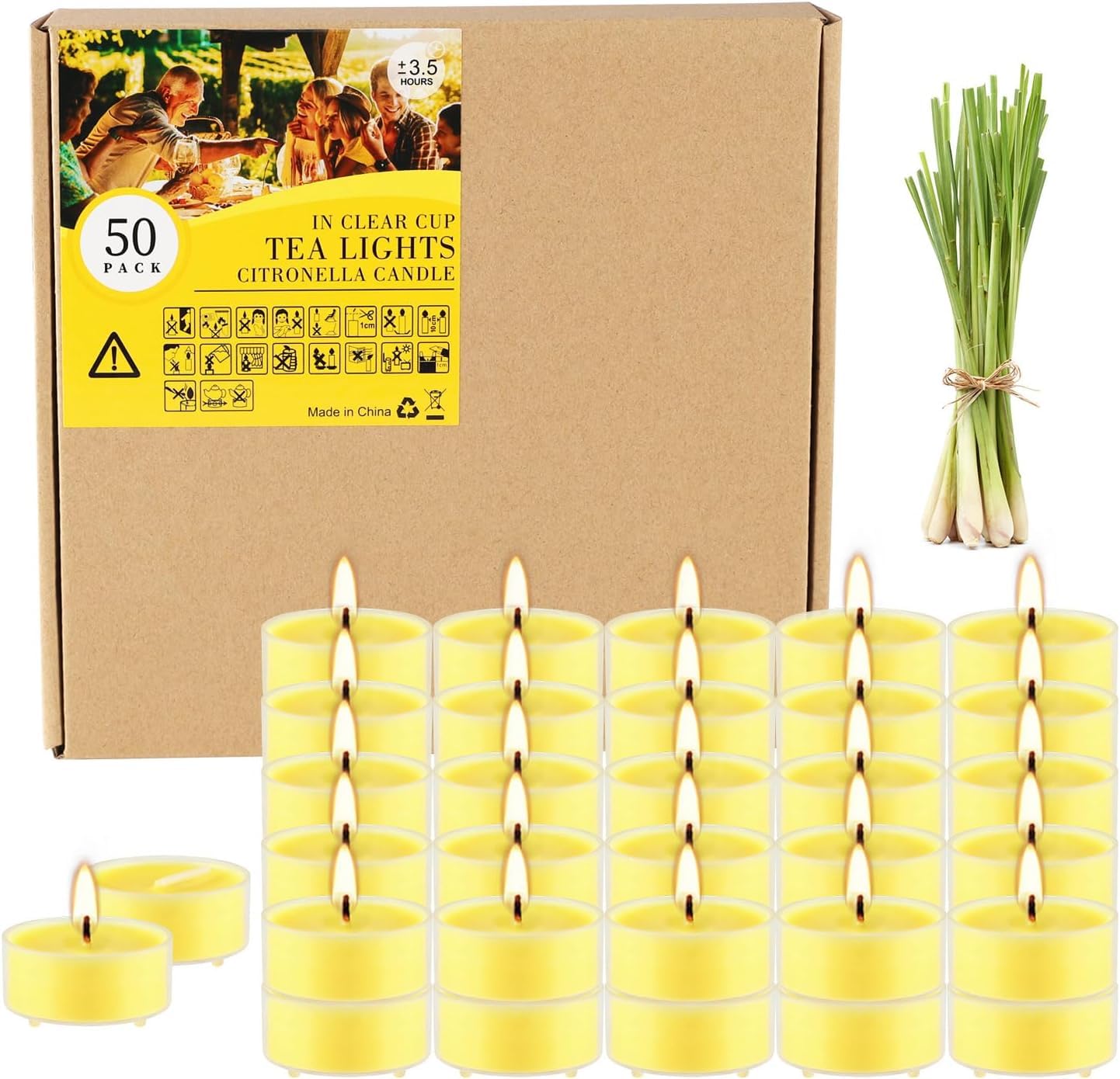 Fclayvts 3.5-Hour 50Pack Citronella Tealight Candles, Outdoor and Indoor Summer Scented Candle,Natural Soy Wax Candle for Home P