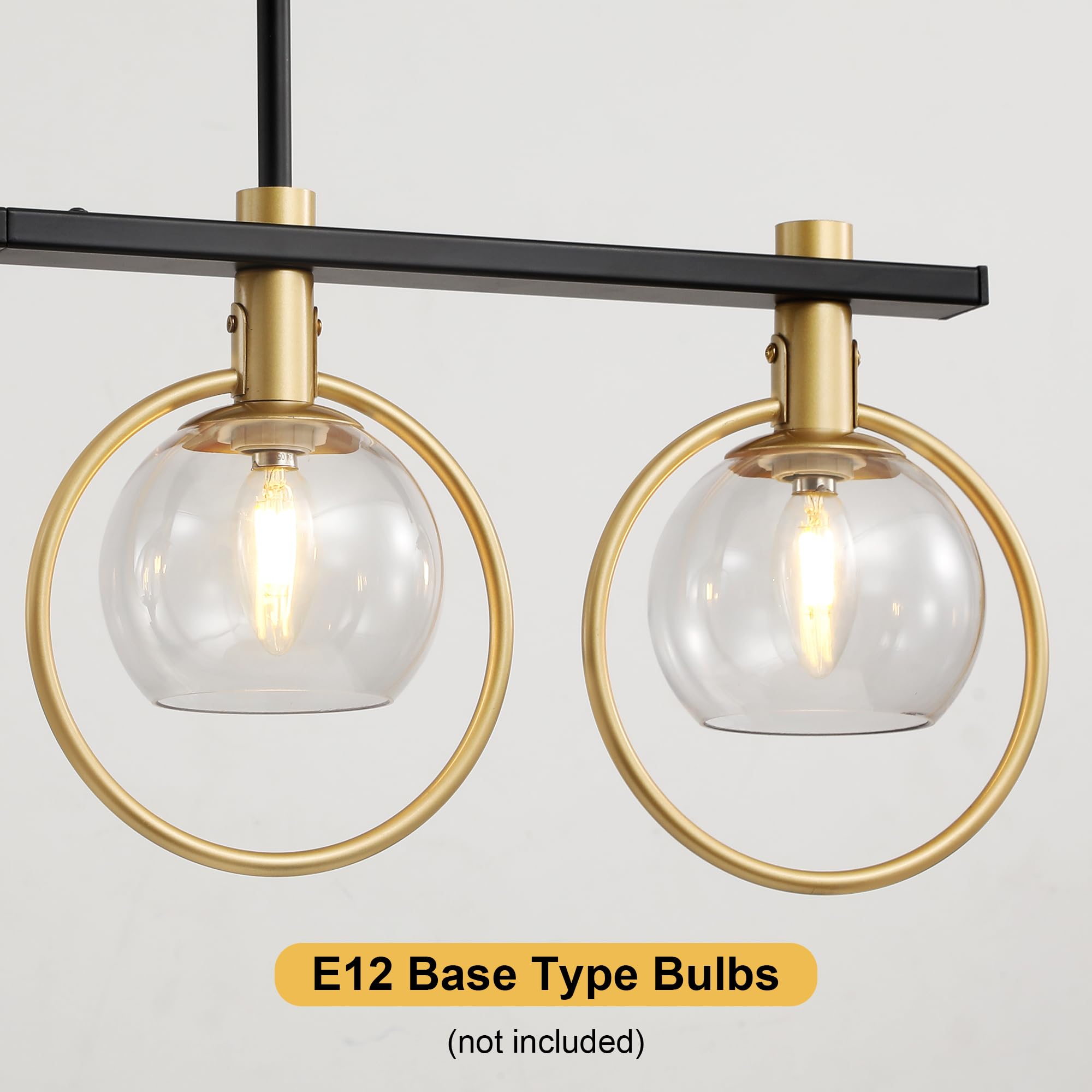 Kveosv Gold Black Chandelier Modern Dining Room Light Fixture 4-Light Kitchen Island Lighting Hanging For Farmhouse Linear Chand