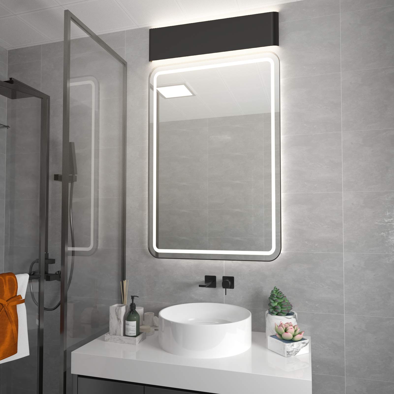 Aipsun 24In/20W Led Matte Black Modern Vanity Light Matte Black Wall Light Up Down Wall Mount Lights Indoor Modern Wall Light Fo