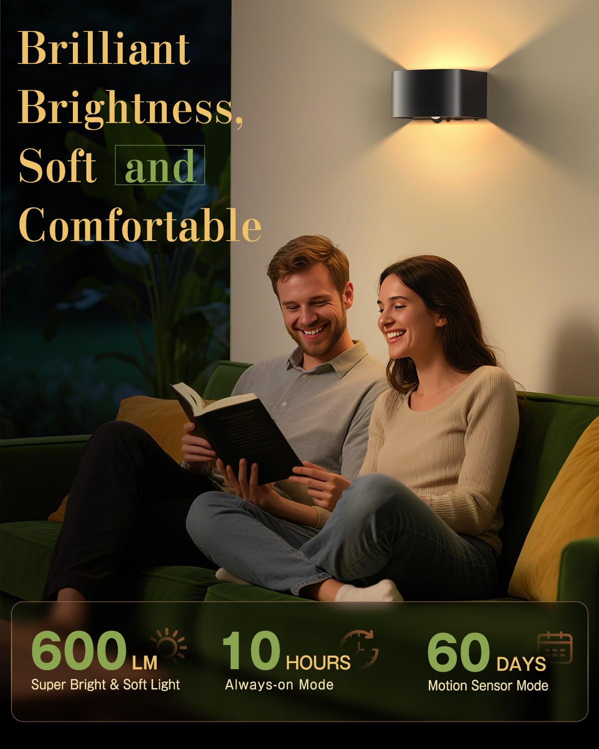 TOBITAI Wall Light Motion Sensor 2 Pack, Wall Sconces LED Indoor with Remote Control 3 Colors Brightness Adjustable 5000mAh Rech
