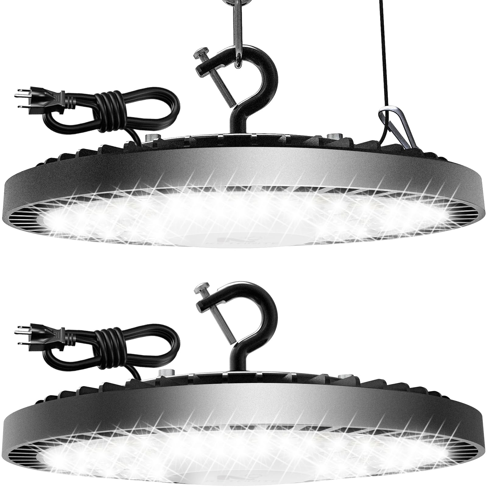 160W 2 Pack UFO High Bay Light LED Shop Lights  25000LM Garage Lights  6500K LED Barn Light  Industrial Lamp w/ 6.6ft Plug Power Cord  IP65 Waterproof Work Light for Warehouse Workshop Factory Gym
