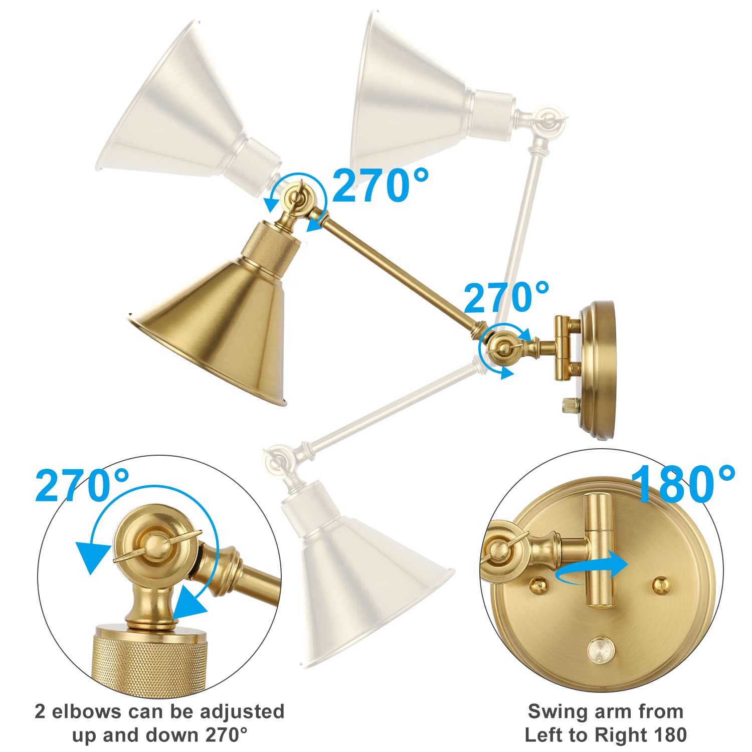 TRLIFE Dimmable Wall Sconce with Remote Control, Brass, 2 Pack, Adjustable Color Temperature 2700K-6000K, UL Listed