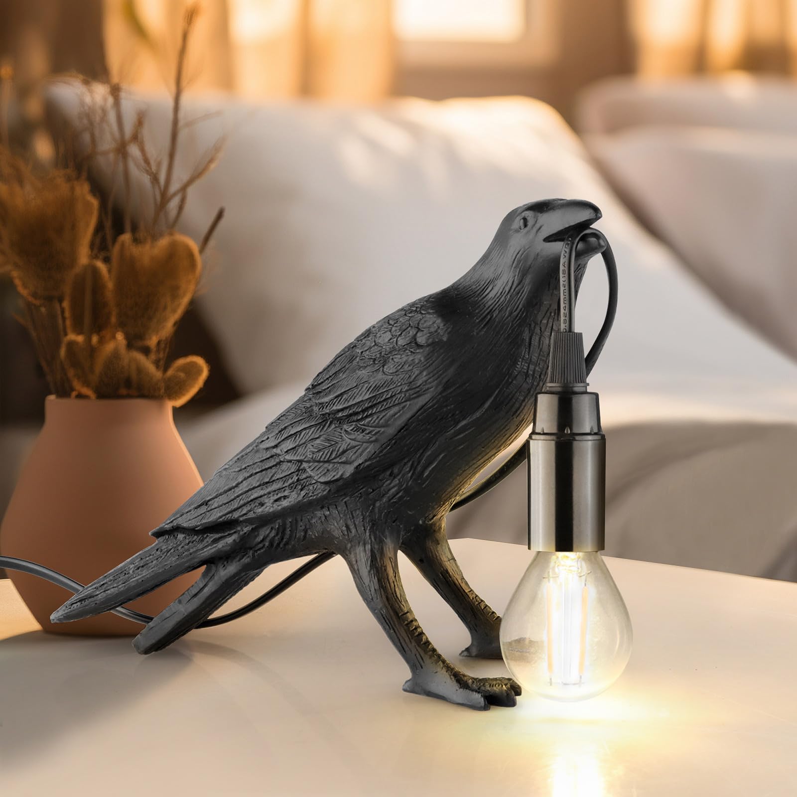 LYOOWNG Crow Lamp, Raven Table Lamp with Bulb, Bird Desk Lamps, Gothic Home Decor Crow Light, Raven Lamp for Bedside Bedroom Liv