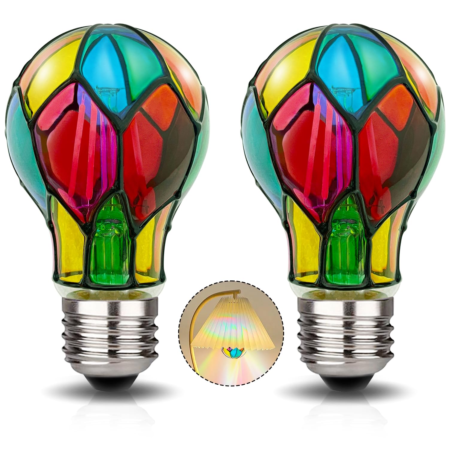 Aygrochy Dimmable Stained Glass Light Bulb Led Bulbs 3.5W E26 Base A19 Led Colored Light Bulb For Christmas Decoration Party Home Lighting Garden Balcony 2 Pack