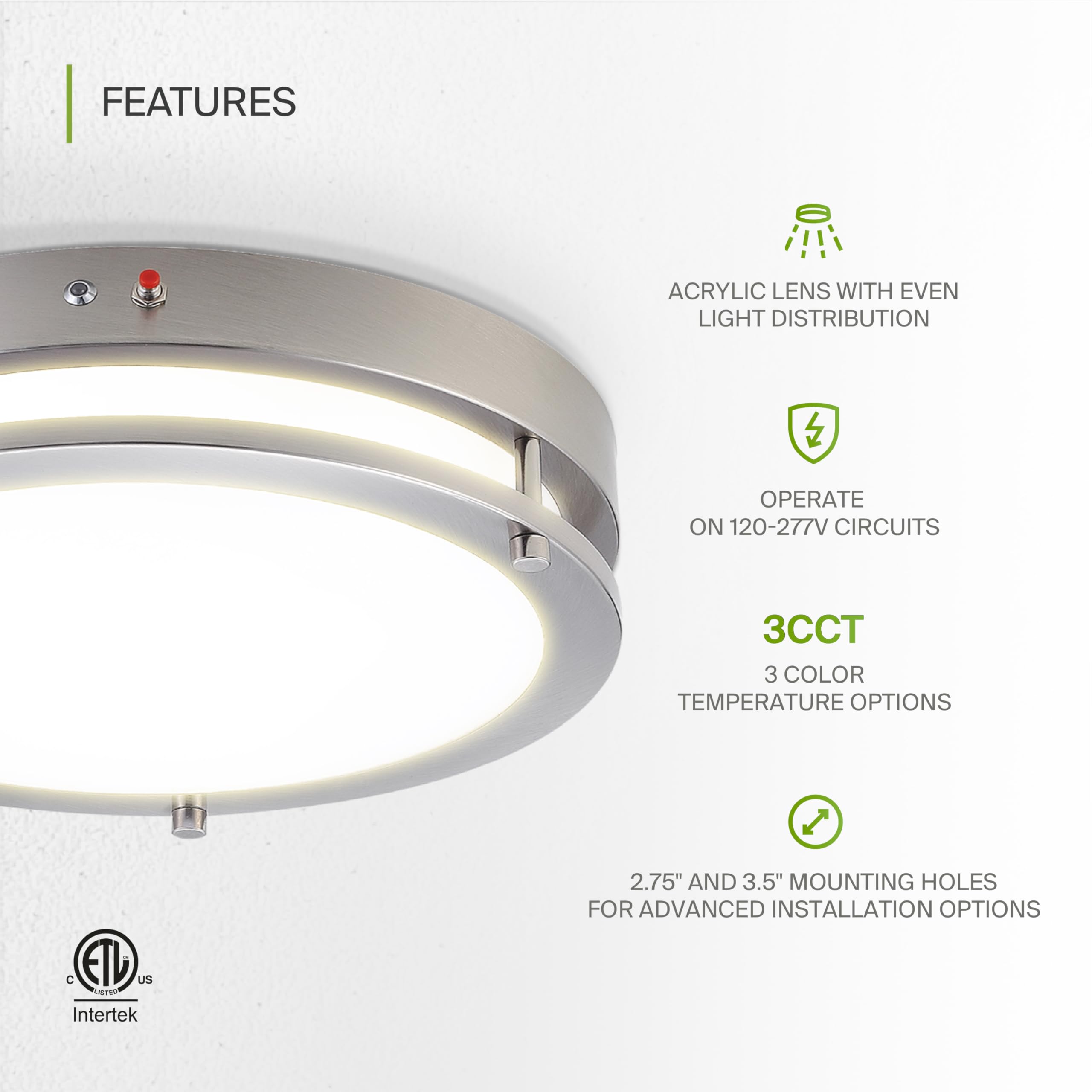 Asd Led 16 Inch Round Flush Mount Light Fixture | 24W 2150Lm 3000K-5000K 100-277V | 3Cct, Dimmable, Battery Backup, Etl Listed |