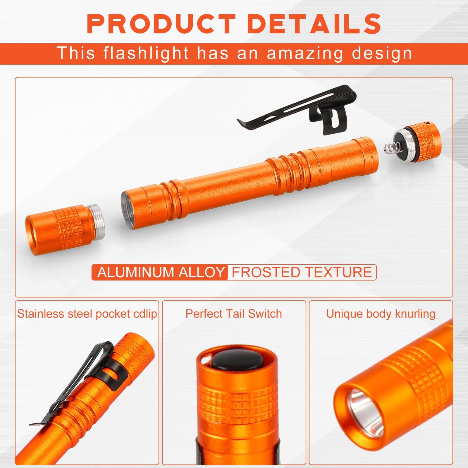 Hortsun Mini Pen Light Flashlights, 5.12 Inch, Orange, 20 Pcs, LED Handheld Slim Torches, Pocket Size Gifts for Fathers Day