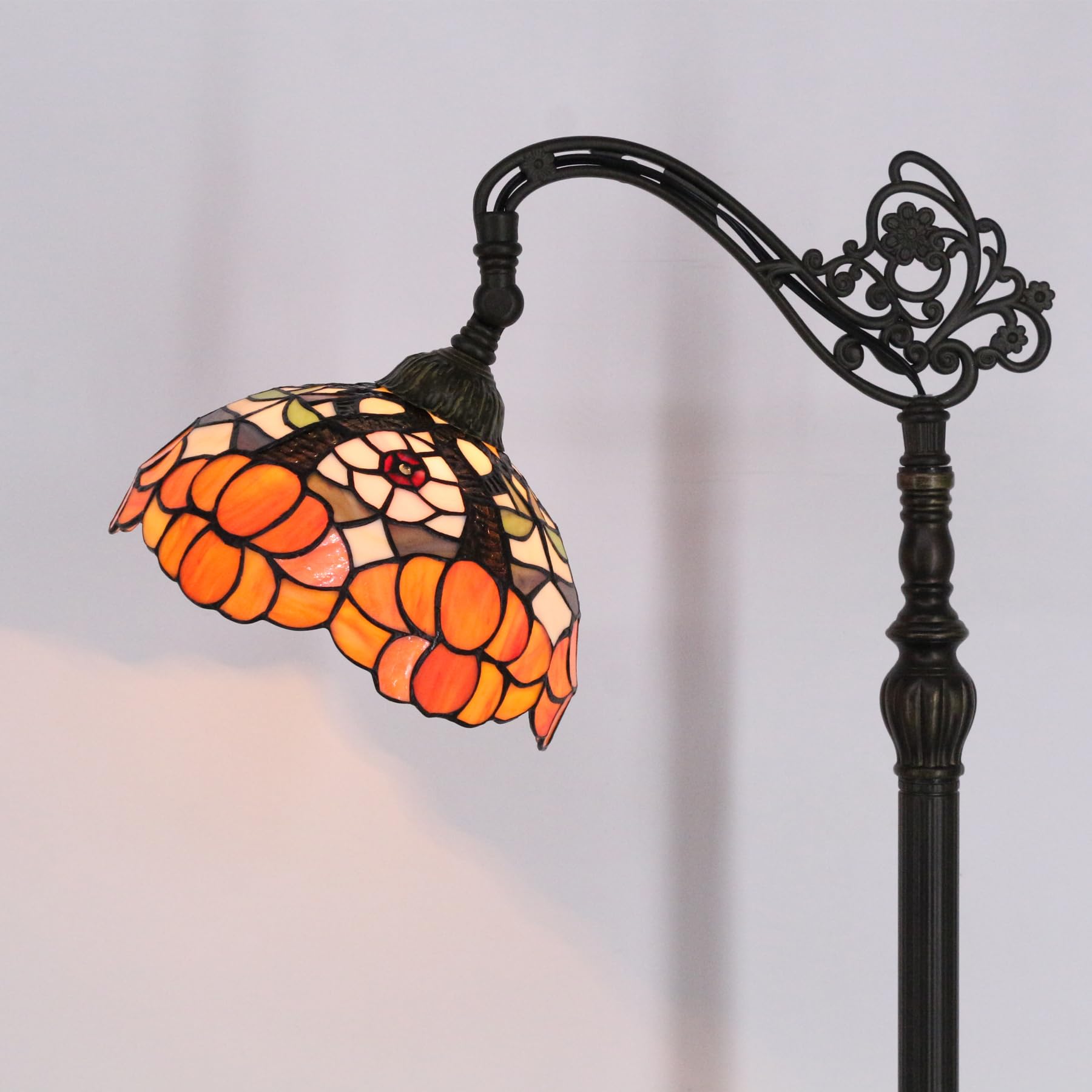 Avivadirect Tiffany Floor Lamp Stained Glass Yellow Flower Arched Reading Light Gooseneck Adjustable Corner Standing Lamp 10X16X