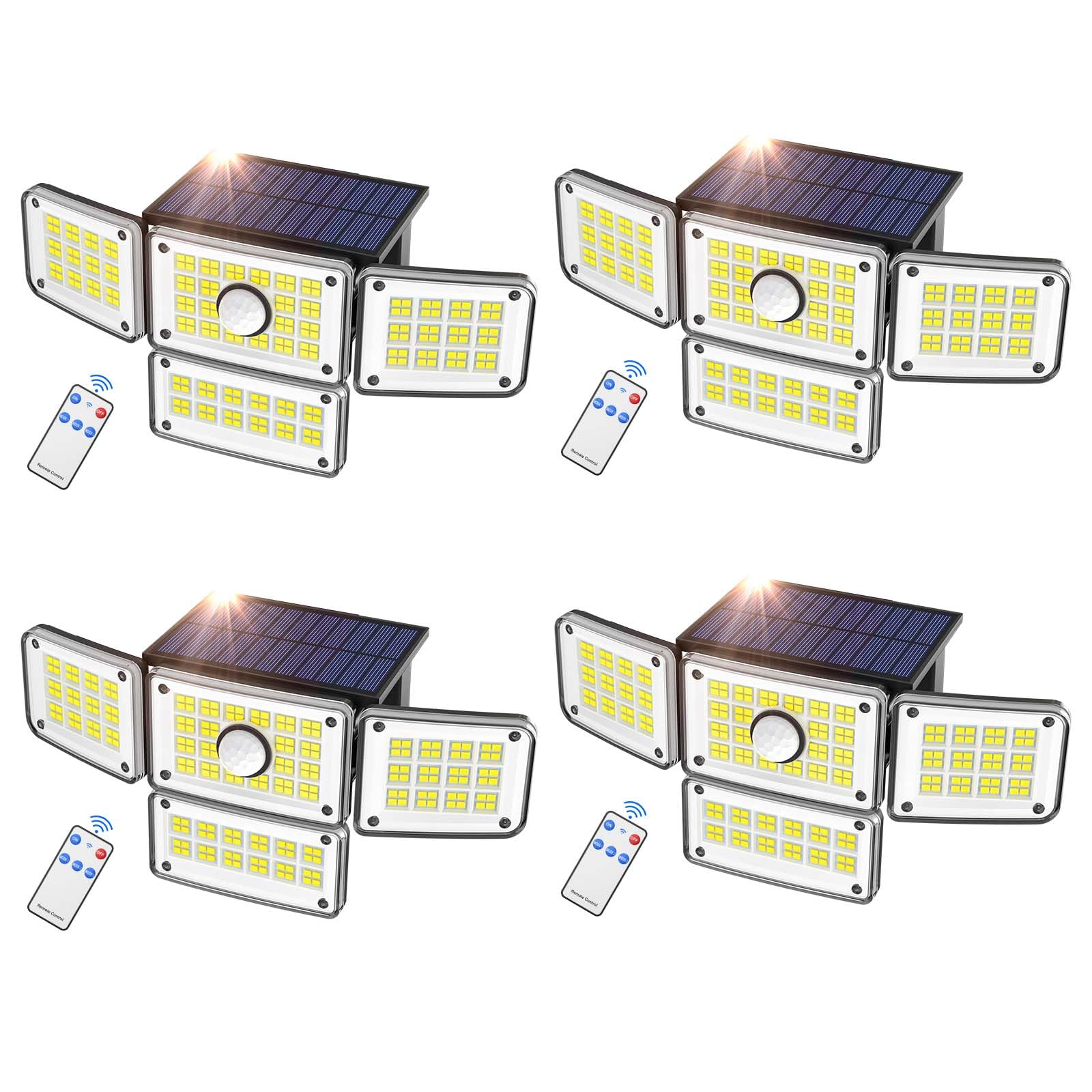 Szpower Outdoor Solar Lights For Outside, 324 Led 3000Lm Motion Sensor Outdoor Lights Waterproof Ip65, 4 Heads Solar Powered Flood Security Light With Remote Control & 3 Mode For House Yard 4 Pack