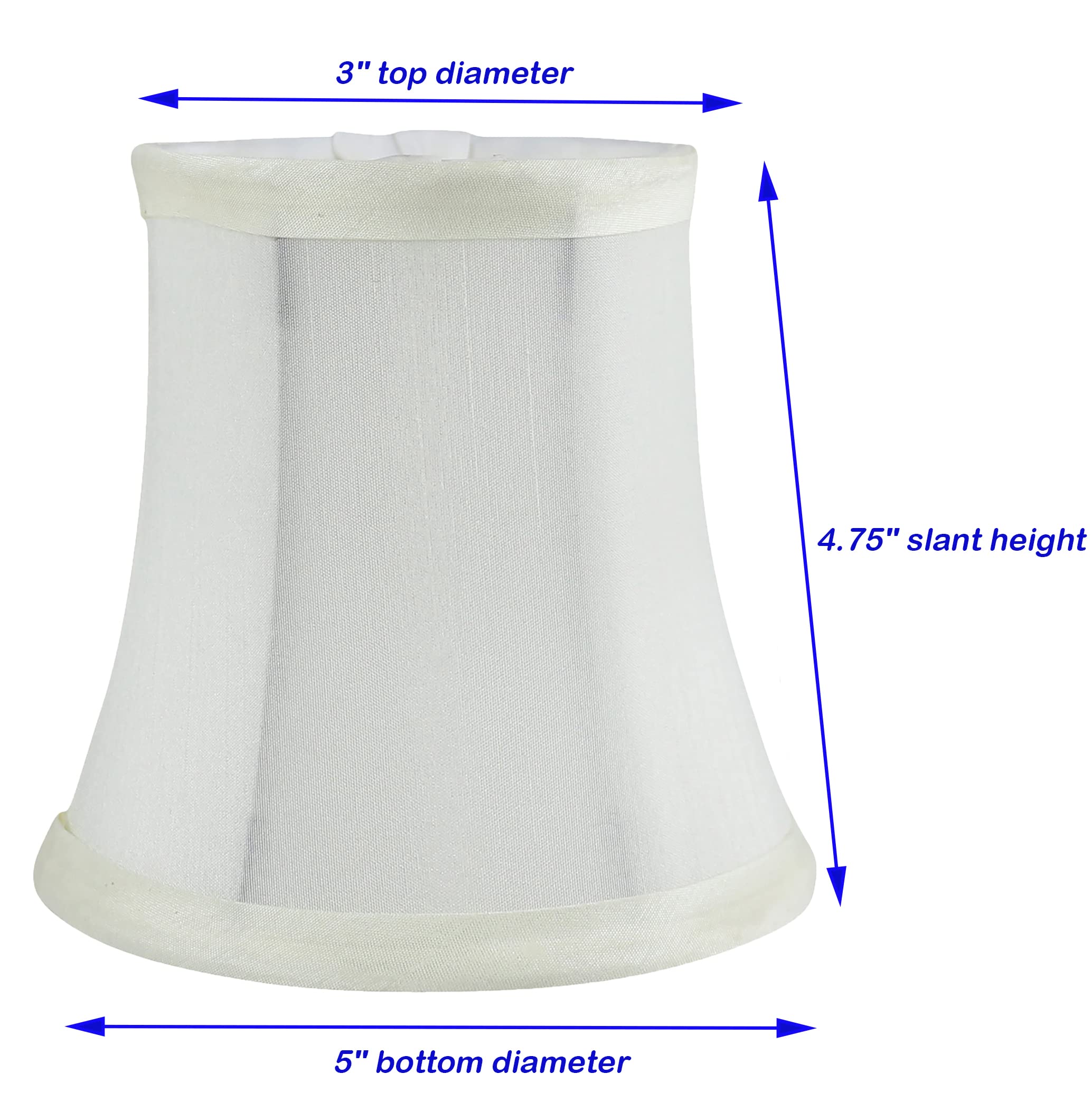 MERIVILLE Set of 5 Faux Silk Chandelier Lamp Shades, Softback Bell Shape, Clip-On Fitter, 3.5in x 5in x 4.75in, Eggshell