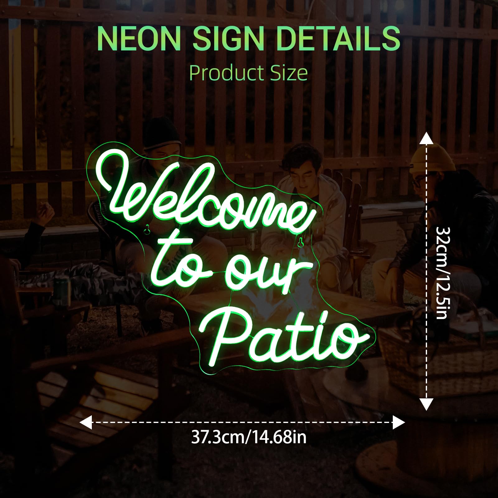 FAXFSIGN Neon Sign - Welcome To Our Patio, Green LED Light, 16.54in x 12.6in, Colorful Wall Decor for Outdoor Cafe, Garden, Party