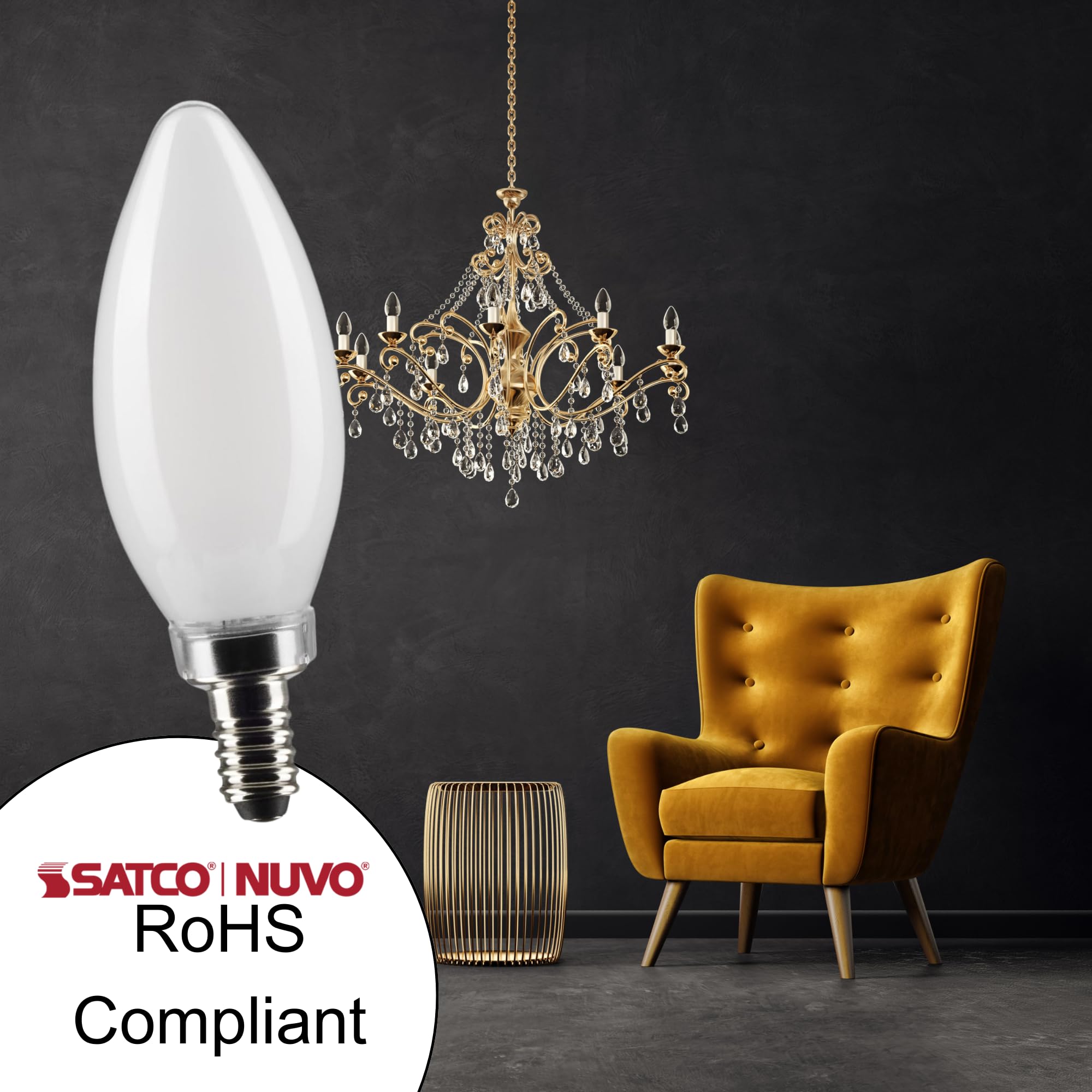 Satco 5.5B11/Led/927/Fr/120V/E12 - Part Number S21278-5.5 Watt Led B11 Frosted Bulb, 90 Cri, 2700K Warm White, 120 Volt (2 Pack)