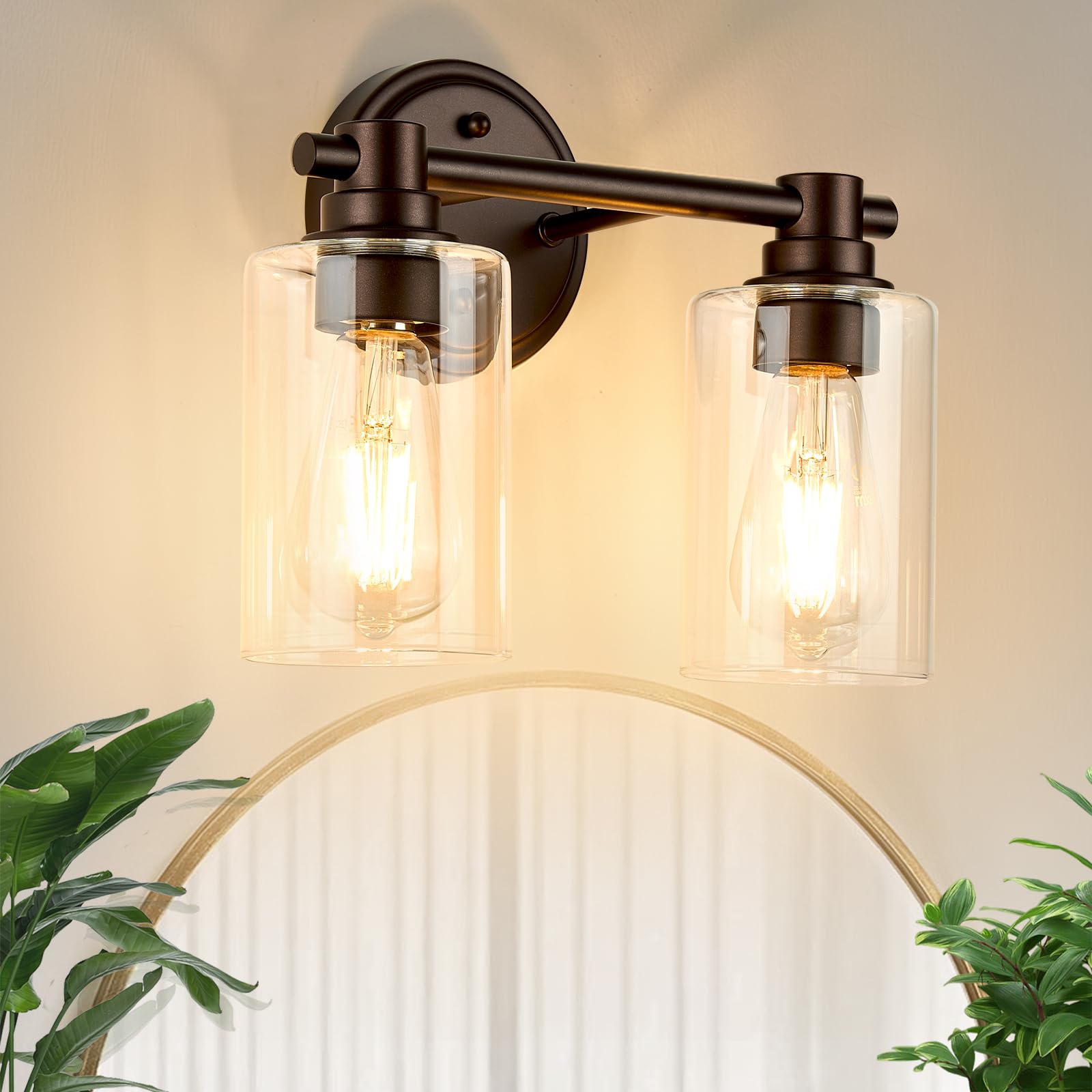 Alaislyc 2-Light Bathroom Wall Sconce, Oil-Rubbed Bronze With Clear Glass - Vanity Lighting