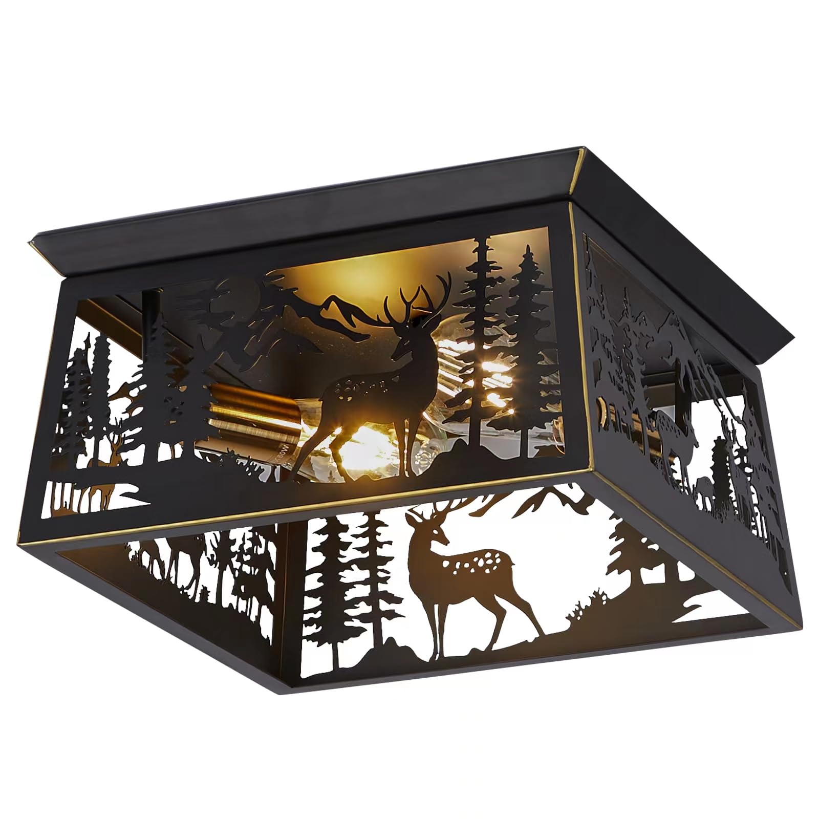 Monaxon Farmhouse Rustic Deer Flush Mount Ceiling Light Fixture For Cabin, Kitchen, And Outdoor
