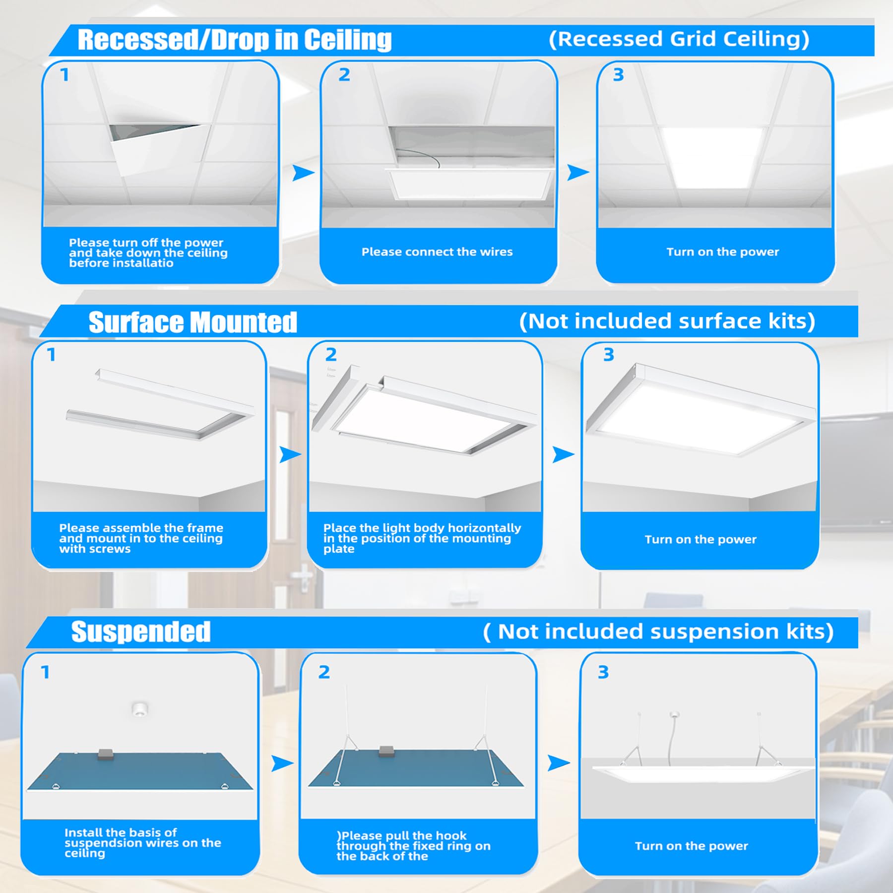 Lifsunlit 2X4 Ft Led Flat Panel Light,2Pack, 7800 Lumens,5000K Daylight White Color,0-10V Dimmable Drop Ceiling Lights,Etl Liste