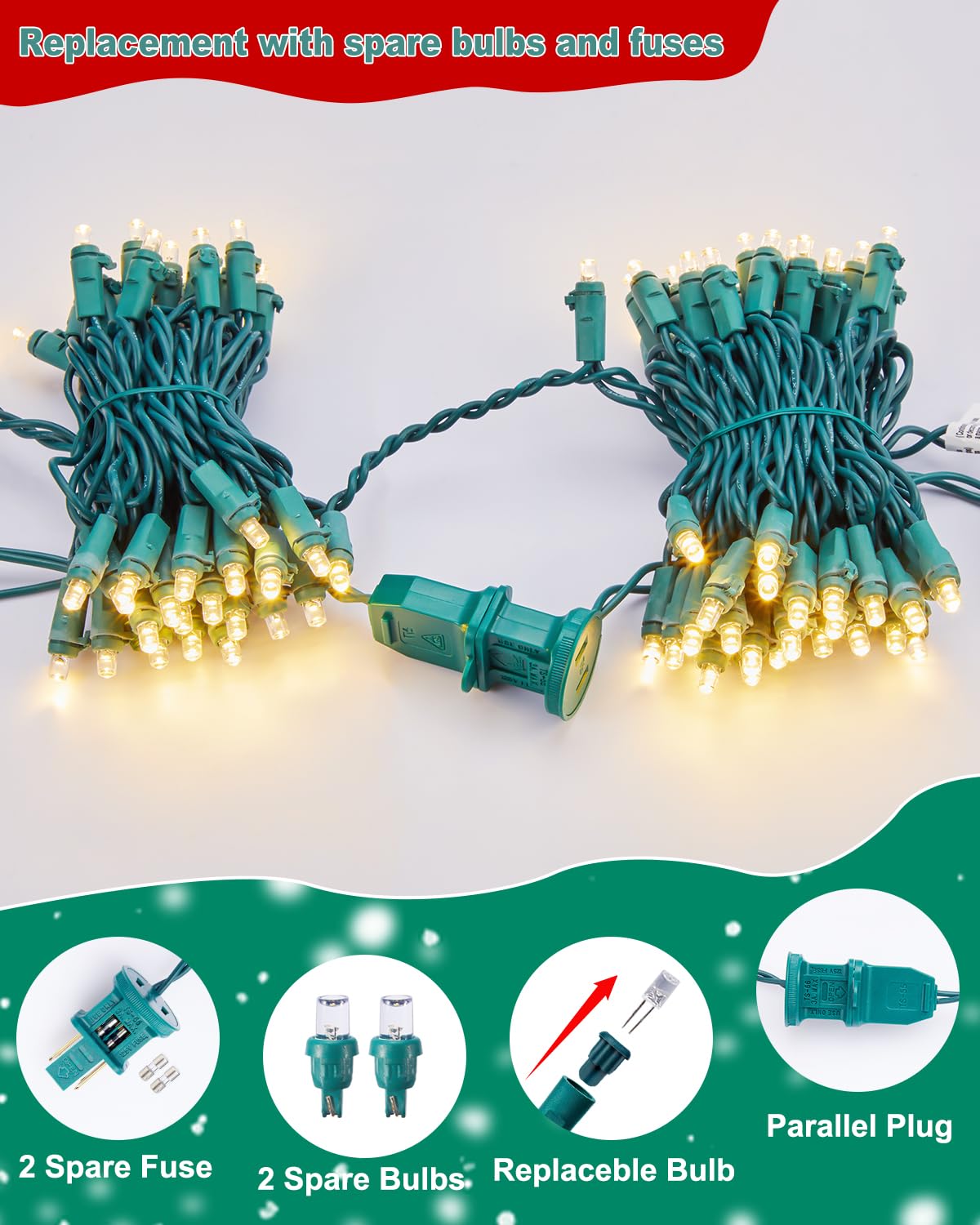 Brightown LED Christmas String Lights, 50 LEDs, Warm White, 14 Feet, Plug-in, Model SD5-50/1F/B, Indoor/Outdoor Decoration