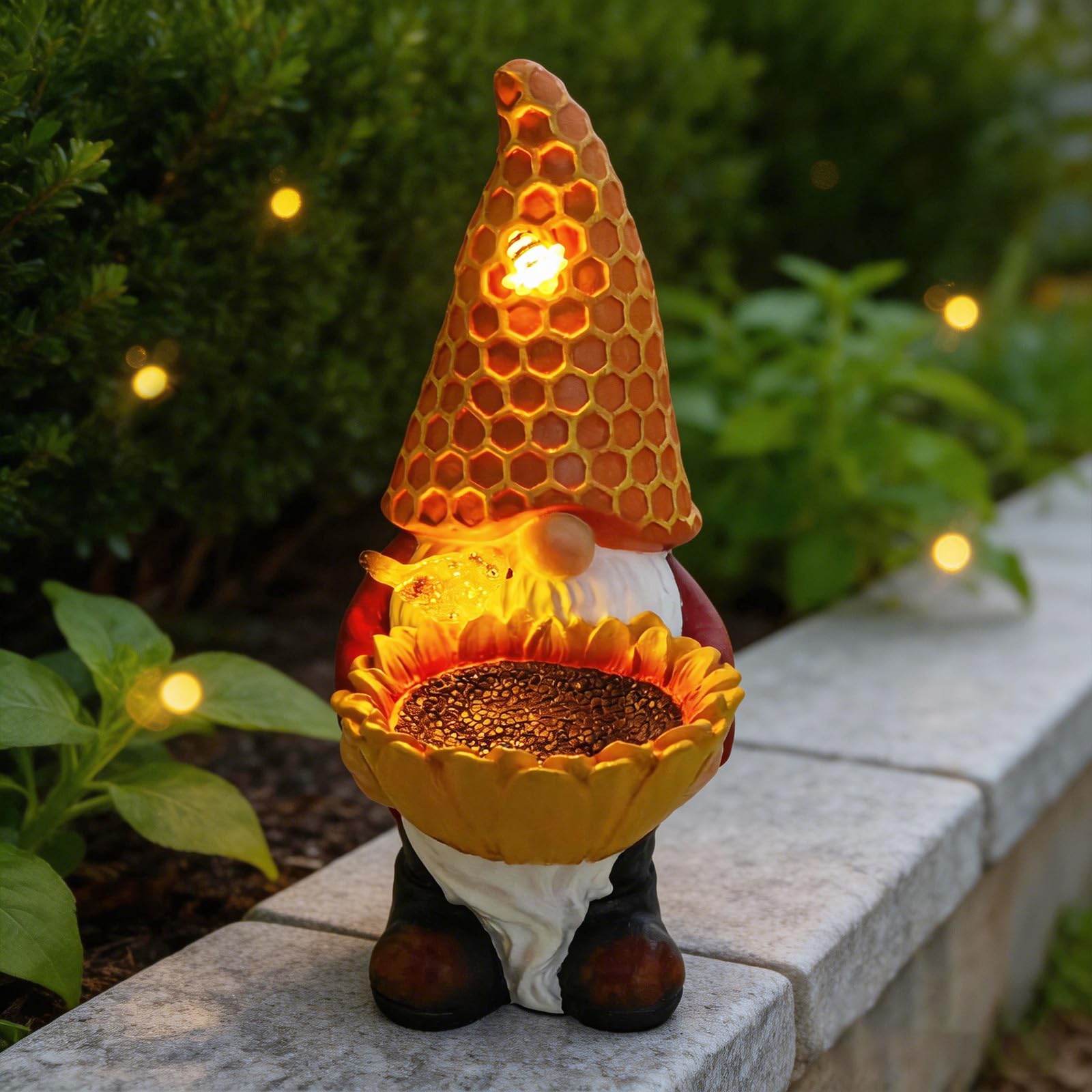 EverZenHub Sunflower Gnome Statue with Solar LED Lights, Solar Powered Garden Gnome for Outdoor Decor, Auto On/Off Waterproof Ya