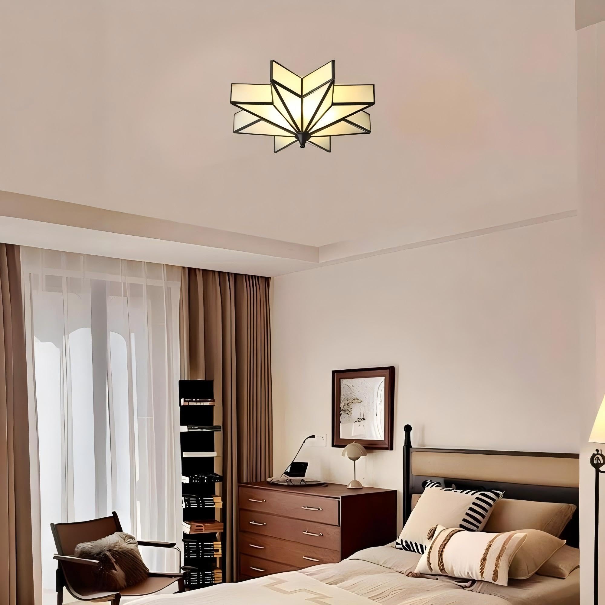 LIGHTLAND Flush Mount Ceiling Light, 4 Lights Brass, Glass Shade, 19.7 Inch, Black, Art Deco for Bedroom, Living Room, Hallway