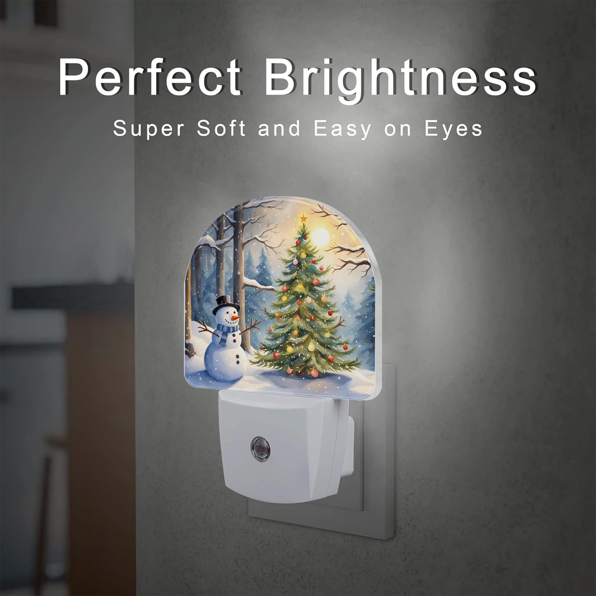 Christmas Tree With Snowman Night Light For Kids,Winter Holiday Snowman Night Light Plug In With Dusk To Dawn Sensor,0.5W Energy