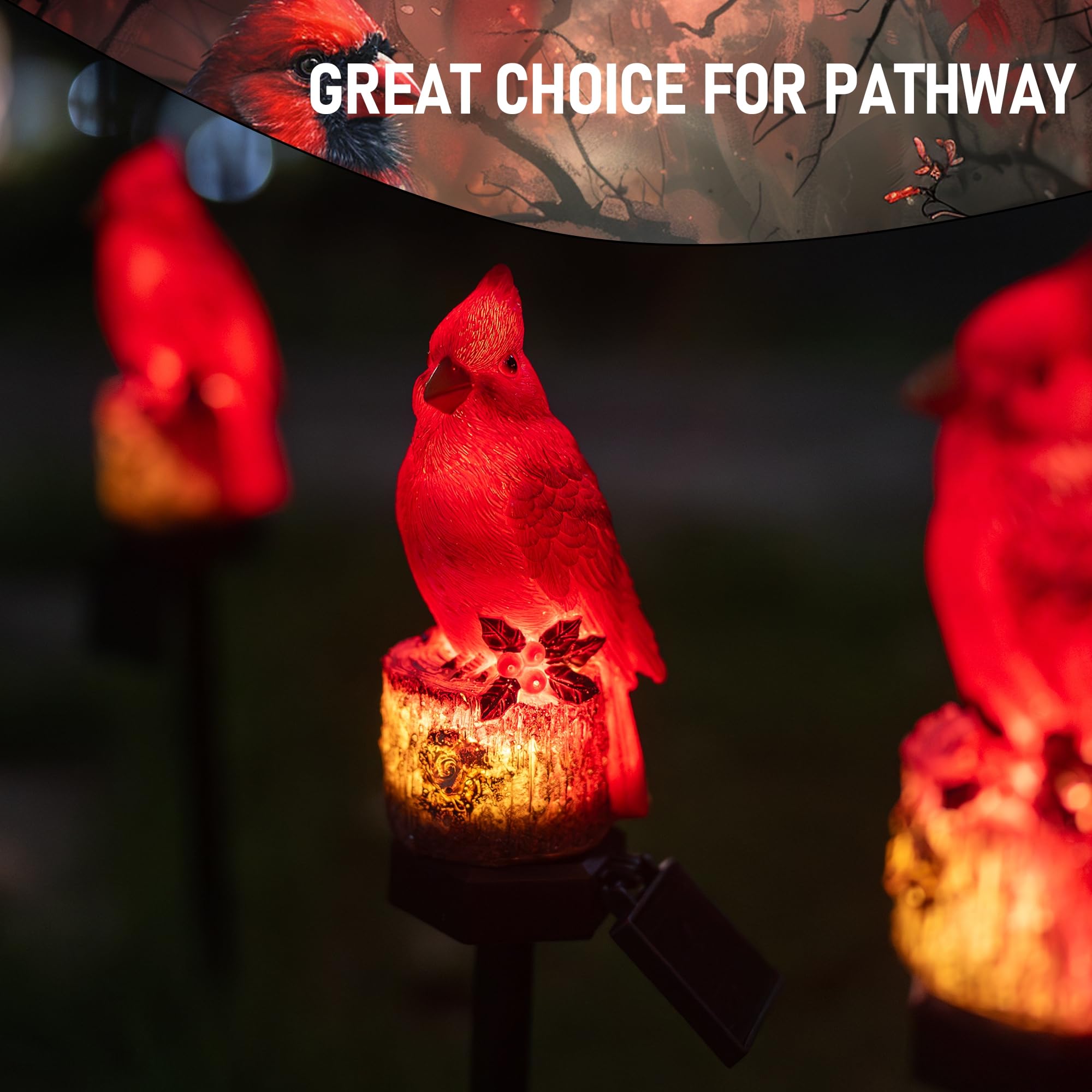 Dazzle Bright 2 Pack 22.5 In Cardinal Bird Solar Lights, Red Bird Solar Powered Lights Cardinal Garden Stake Light For Christmas