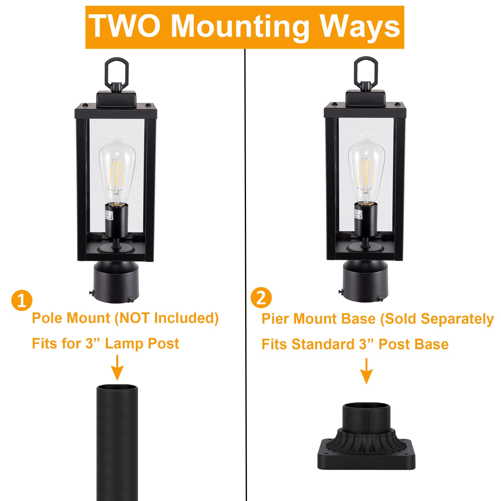 GRUENLICH Outdoor Post Lighting Fixture, E26 Medium Base, Metal Housing, Matte Black Finish, 1 Pack, Model GR-PL002