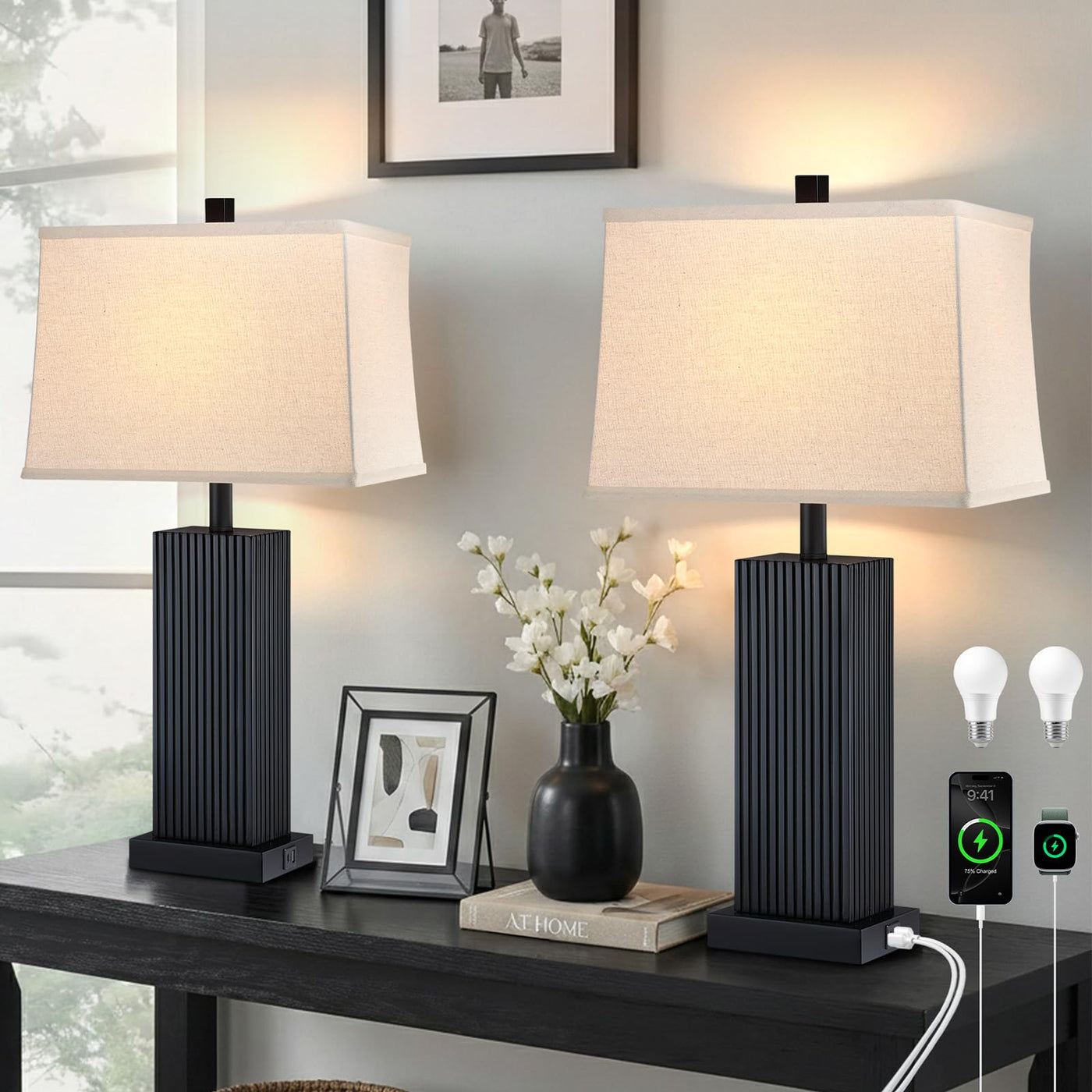 bedroom dresser lamps 27.5 Black Lamps Set of 2, Modern Farmhouse Bedroom Lamp for Nightstan – Lightsdaddy